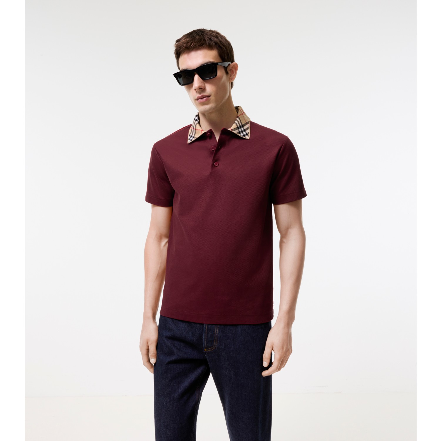 Check Collar Cotton Polo Shirt