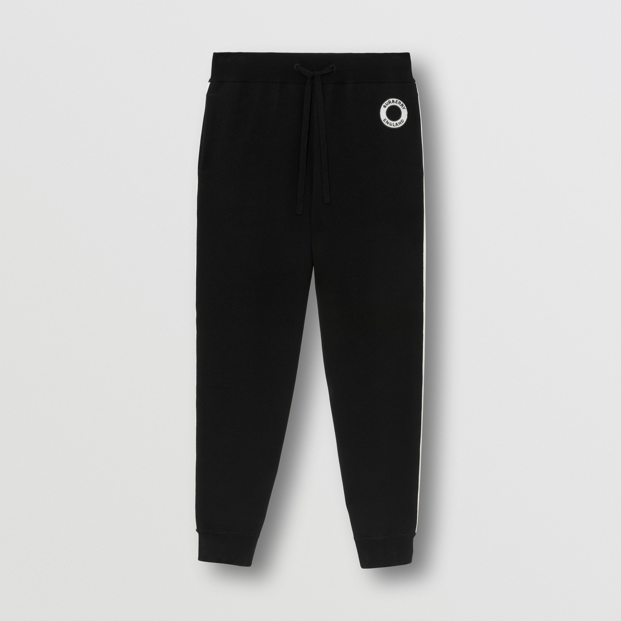 Logo Graphic Appliqué Wool Cotton Blend Jogging Pants in Black - Men | Burberry® Official - 4