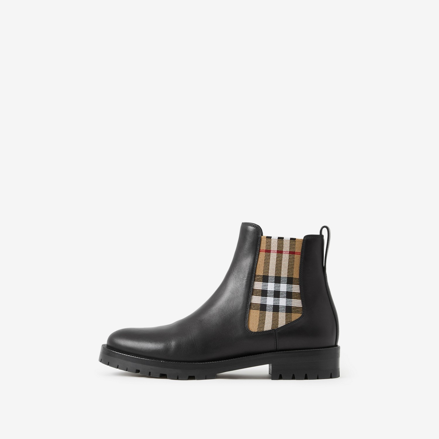 Vintage Check Detail Leather Chelsea Boots in Black - Women | Burberry® Official