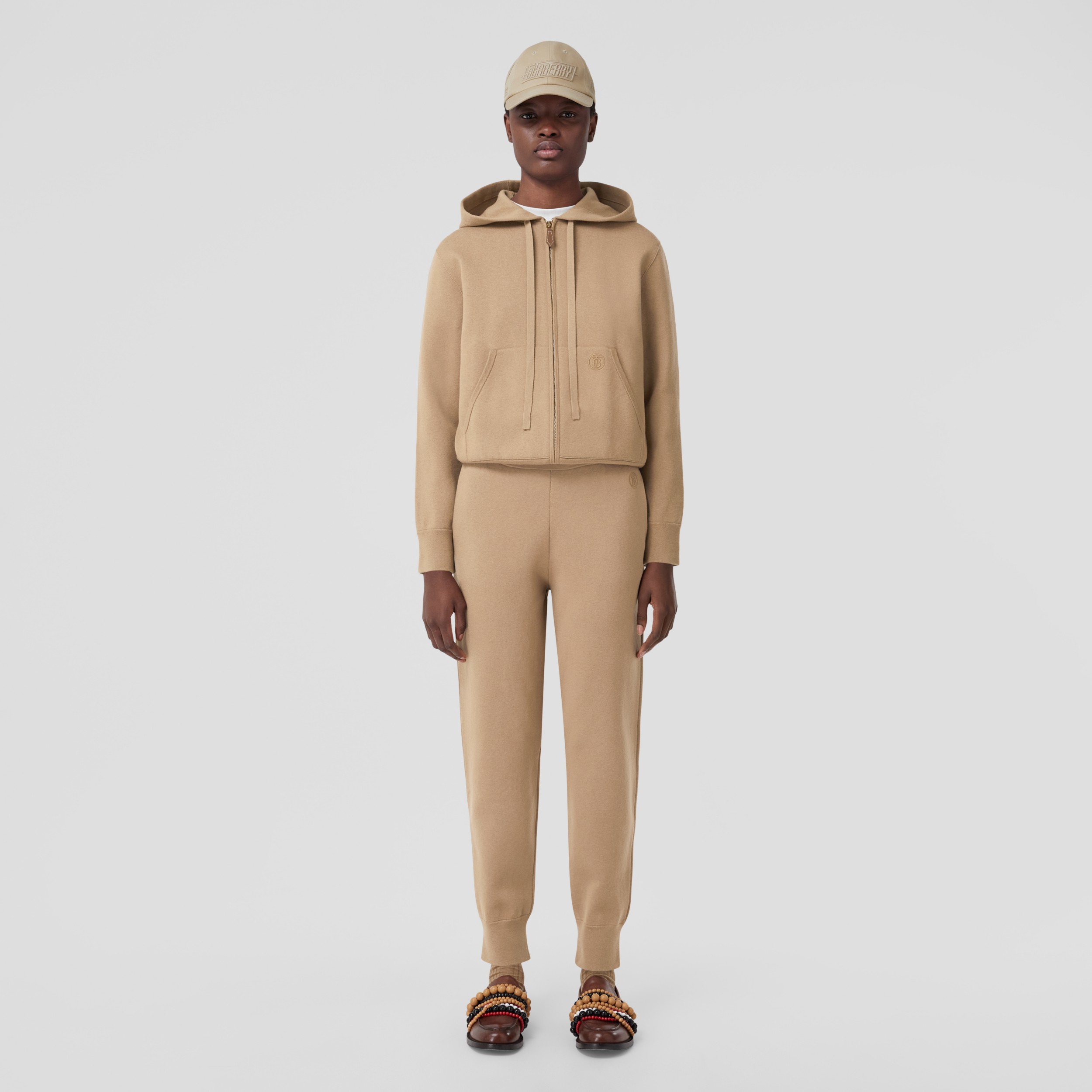 Custom Fit Monogram Motif Cashmere Blend Jogging Pants in Camel - Women |  Burberry® Official