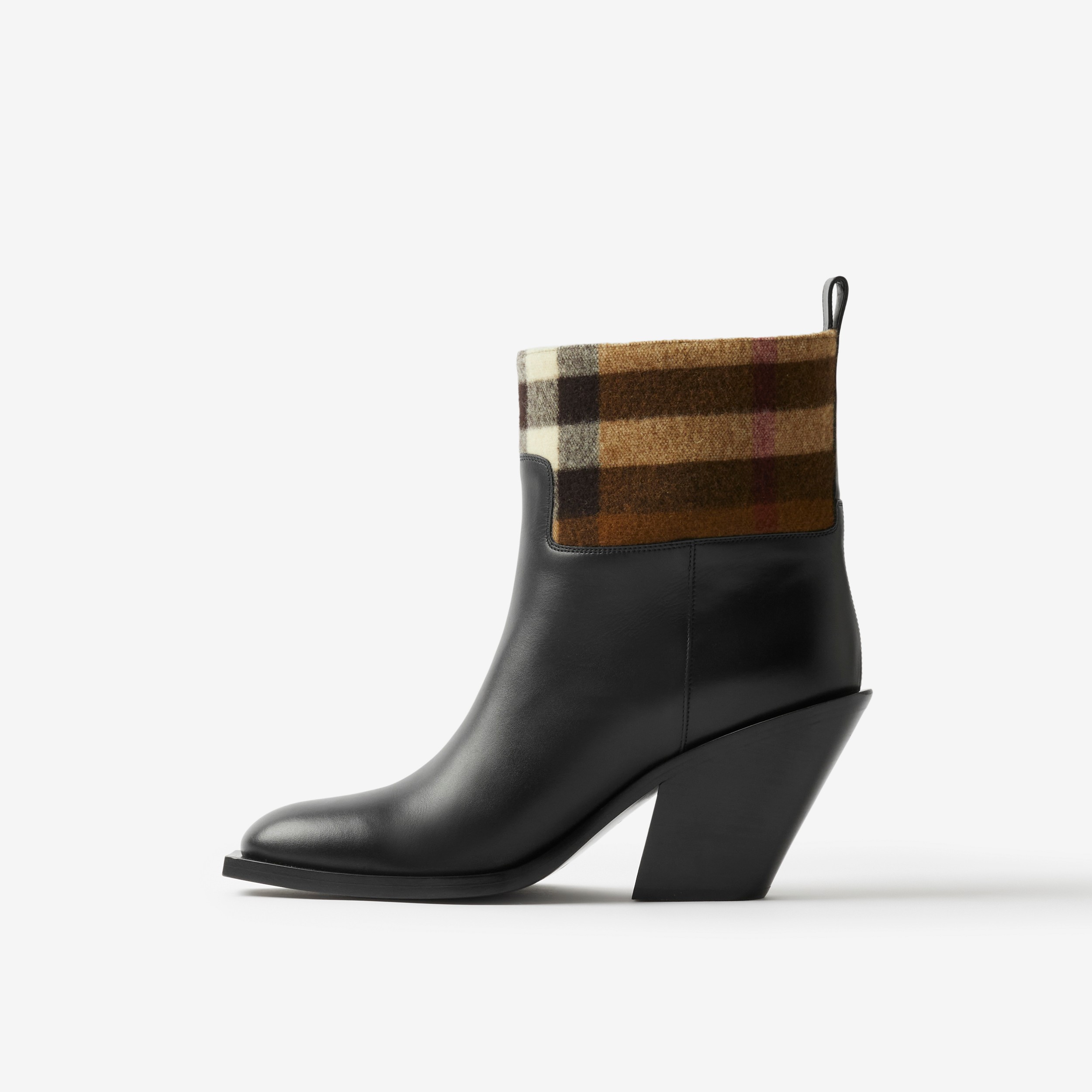 Check Panel and Leather Ankle Boots in Black/dark Birch Brown - Women | Burberry® Official - 4