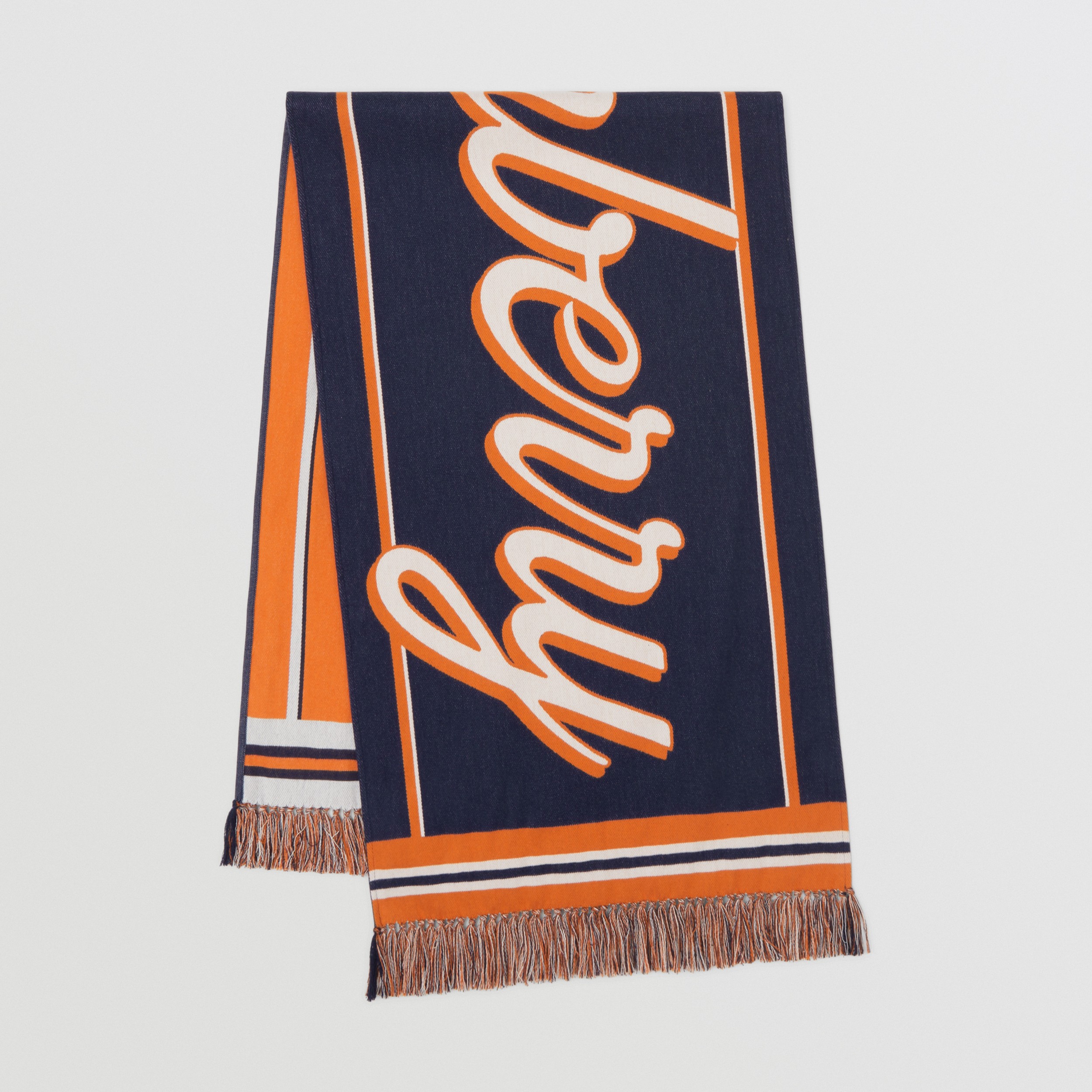 Logo Cotton Jacquard Scarf in Navy | Burberry® Official - 1