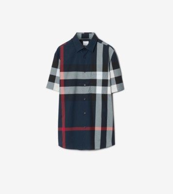 チェック コットンシャツ (ネイビー) - メンズ, コットン | Burberry®公式サイト