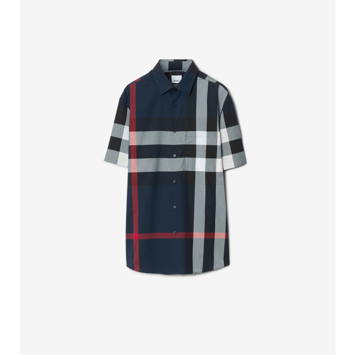 チェック コットンシャツ (ネイビー) - メンズ, コットン | Burberry®公式サイト