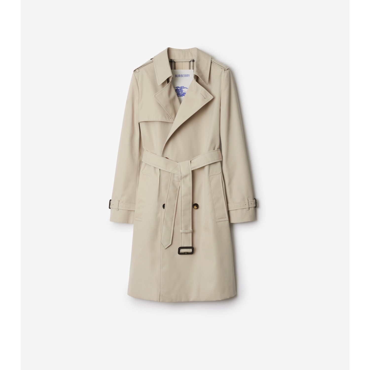 Mid length Cotton Blend Trench Coat in Taupe Women Nylon Burberry Official