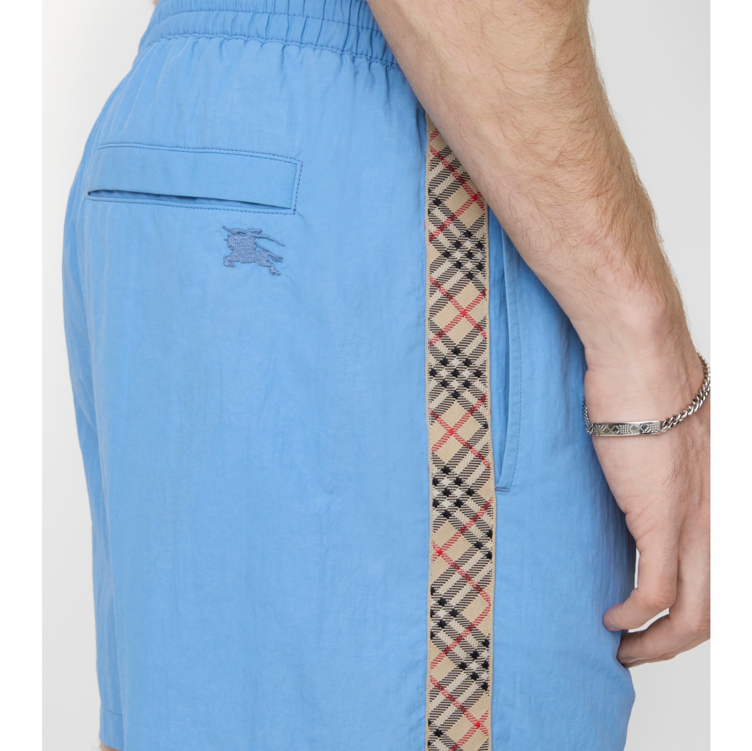 Check Trim Swim Shorts in Cornflower blue - Men, Nylon | Burberry® Official