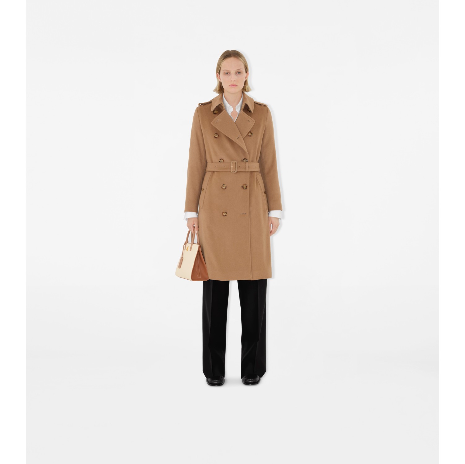 Long Cashmere Blend Kensington Trench Coat in Camel melange Women Burberry Official