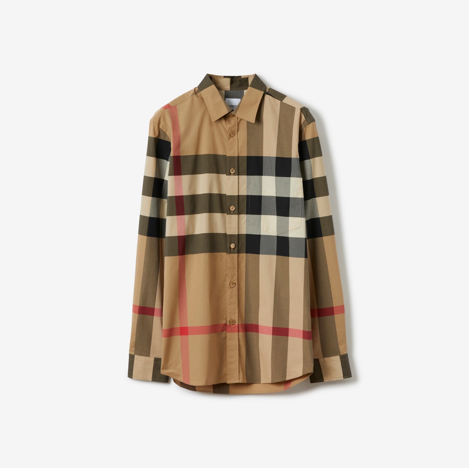 Camisa de popeline de algodão stretch xadrez (Bege Clássico) - Homens | Burberry® oficial
