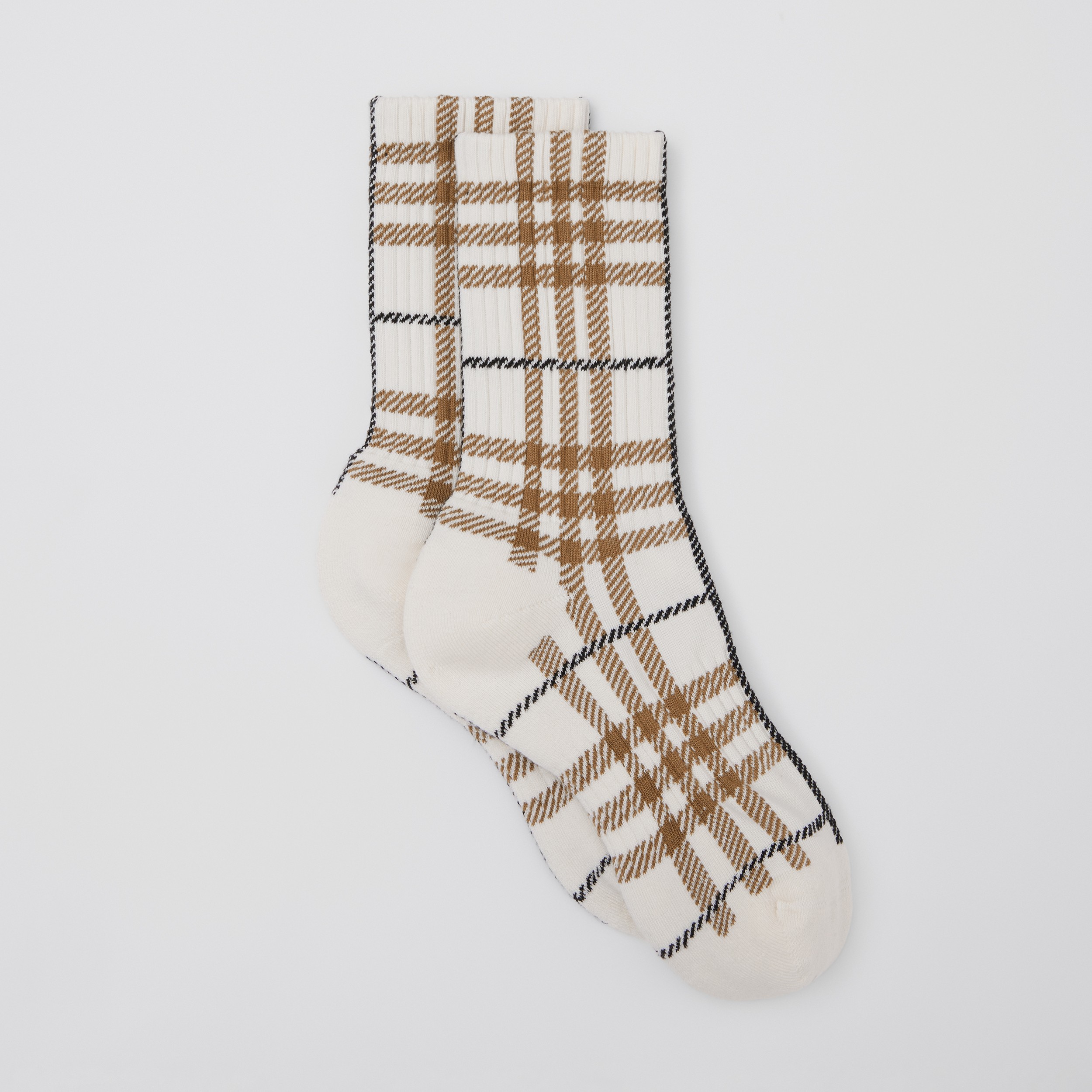 Check Technical Stretch Cotton Jacquard Socks in Frosted Vanilla | Burberry® Official - 4