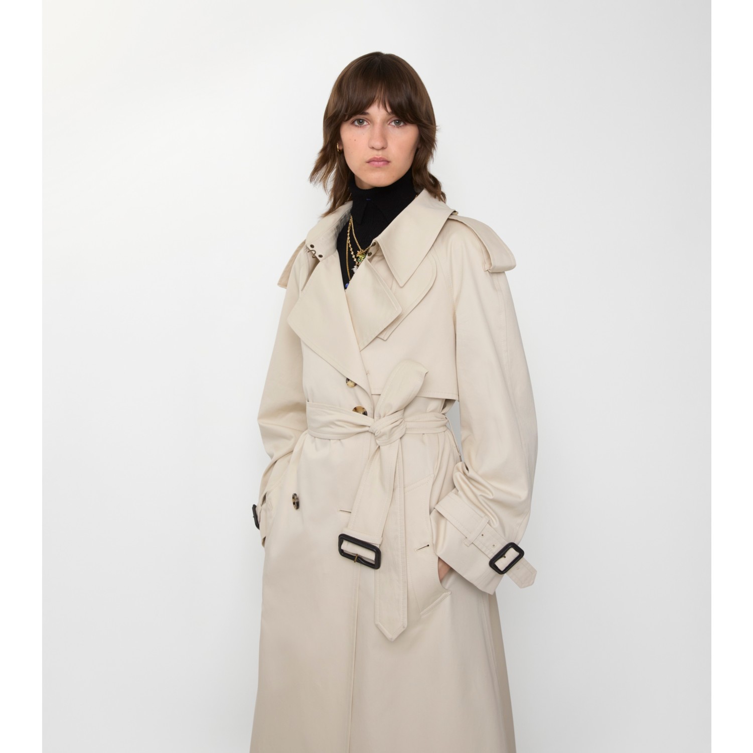 Long Gabardine Fitzrovia Trench Coat in Clam beige - Women | Burberry® Official