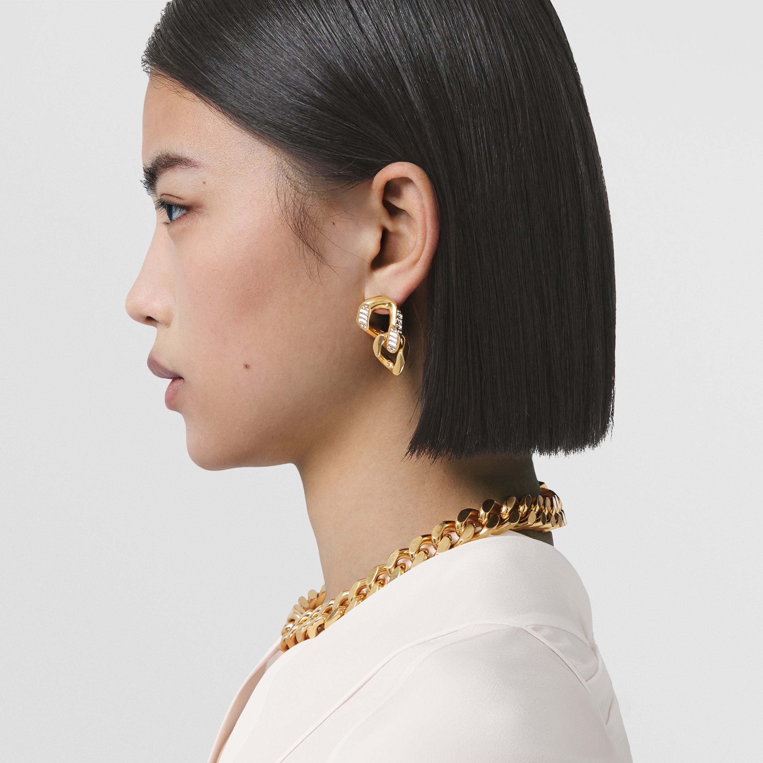 Crystal Detail Gold-plated Chain-link Earrings in Antique - Women | Burberry® Official - 3