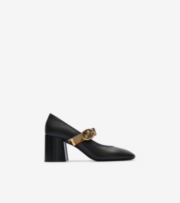 Check Strap Leather Robin Shoes in Black - Women | Burberry® Official