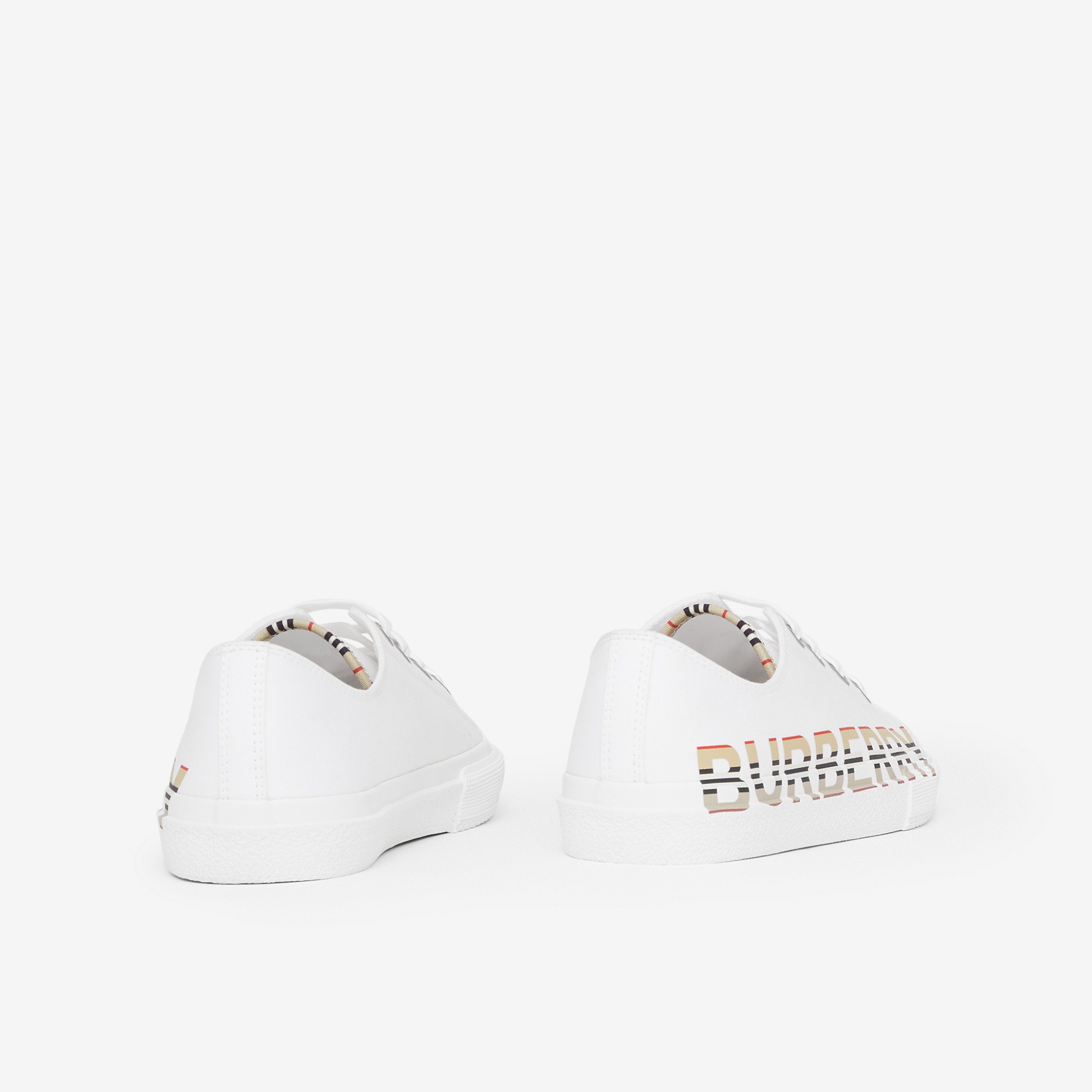 Icon Stripe Logo Print Cotton Gabardine Sneakers in Optic White | Burberry® Official - 3