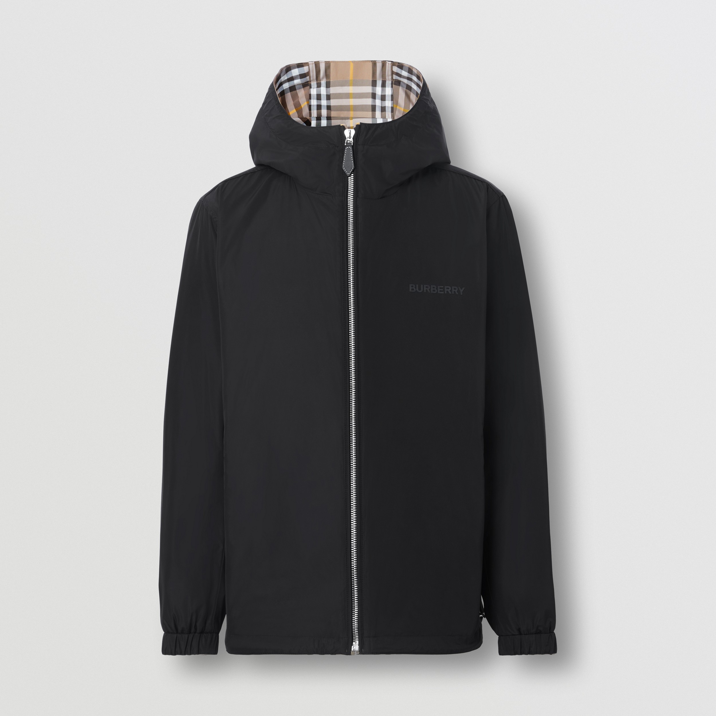 Reversible Check Cotton Blend Hooded Jacket in Truffle - Men | Burberry® Official - 2
