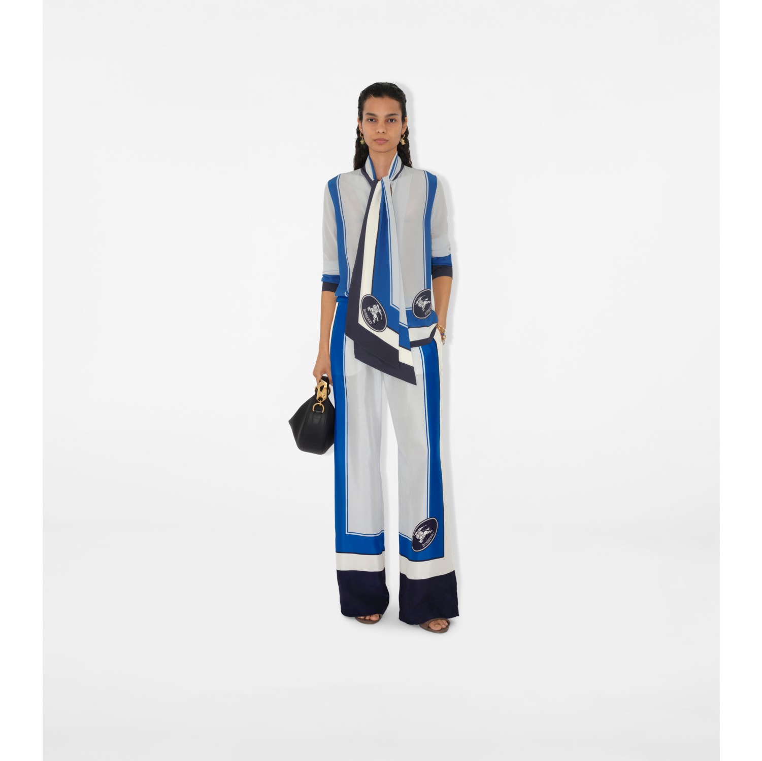 Knight Stamp Box Silk Poplin Trousers in Ink - Women | Burberry® Official