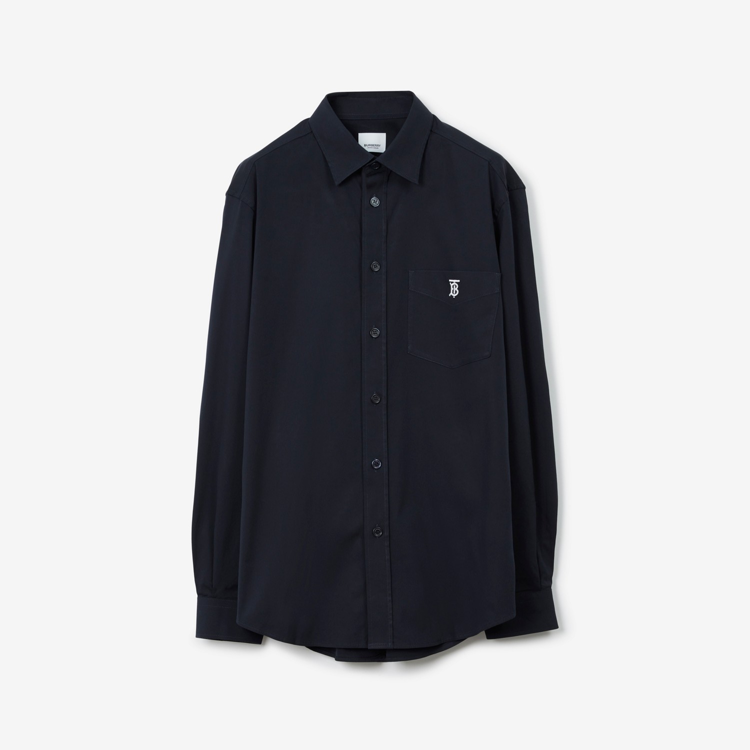 Camisa de algodão tecnológico com monograma (Azul-marinho) - Homens | Burberry® oficial