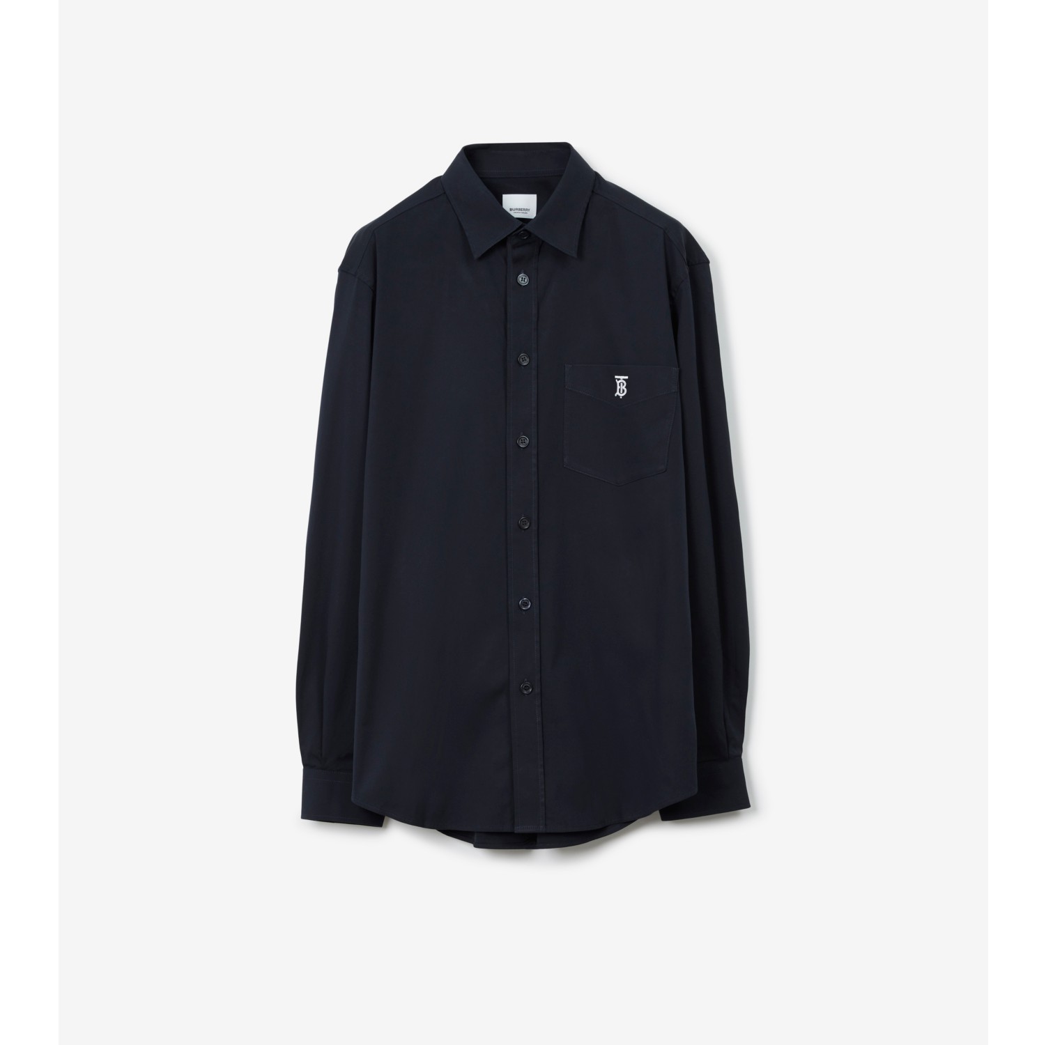 Stretch Cotton Blend Shirt in Navy - Men