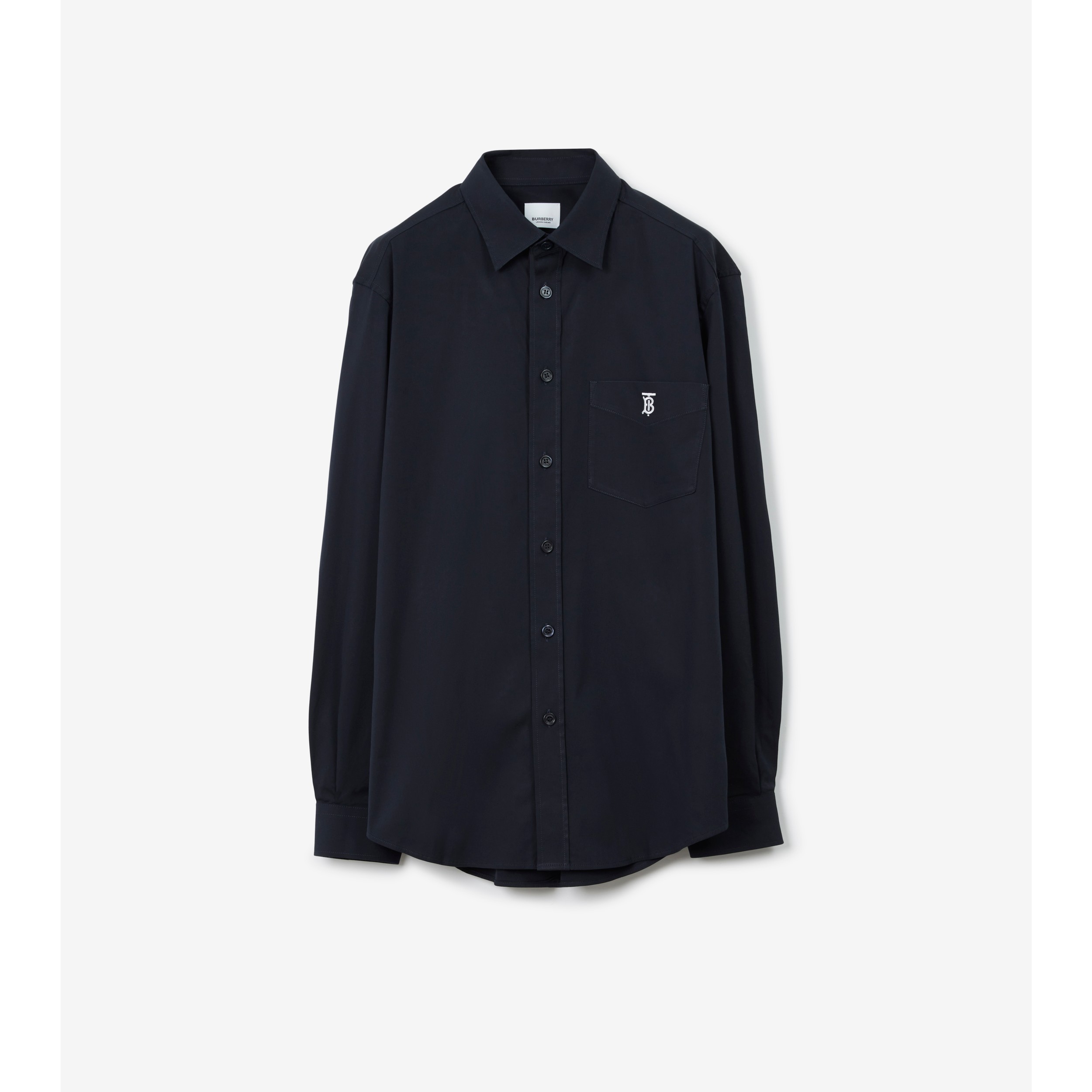 Monogram Motif Technical Cotton Shirt in Navy - Men | Burberry