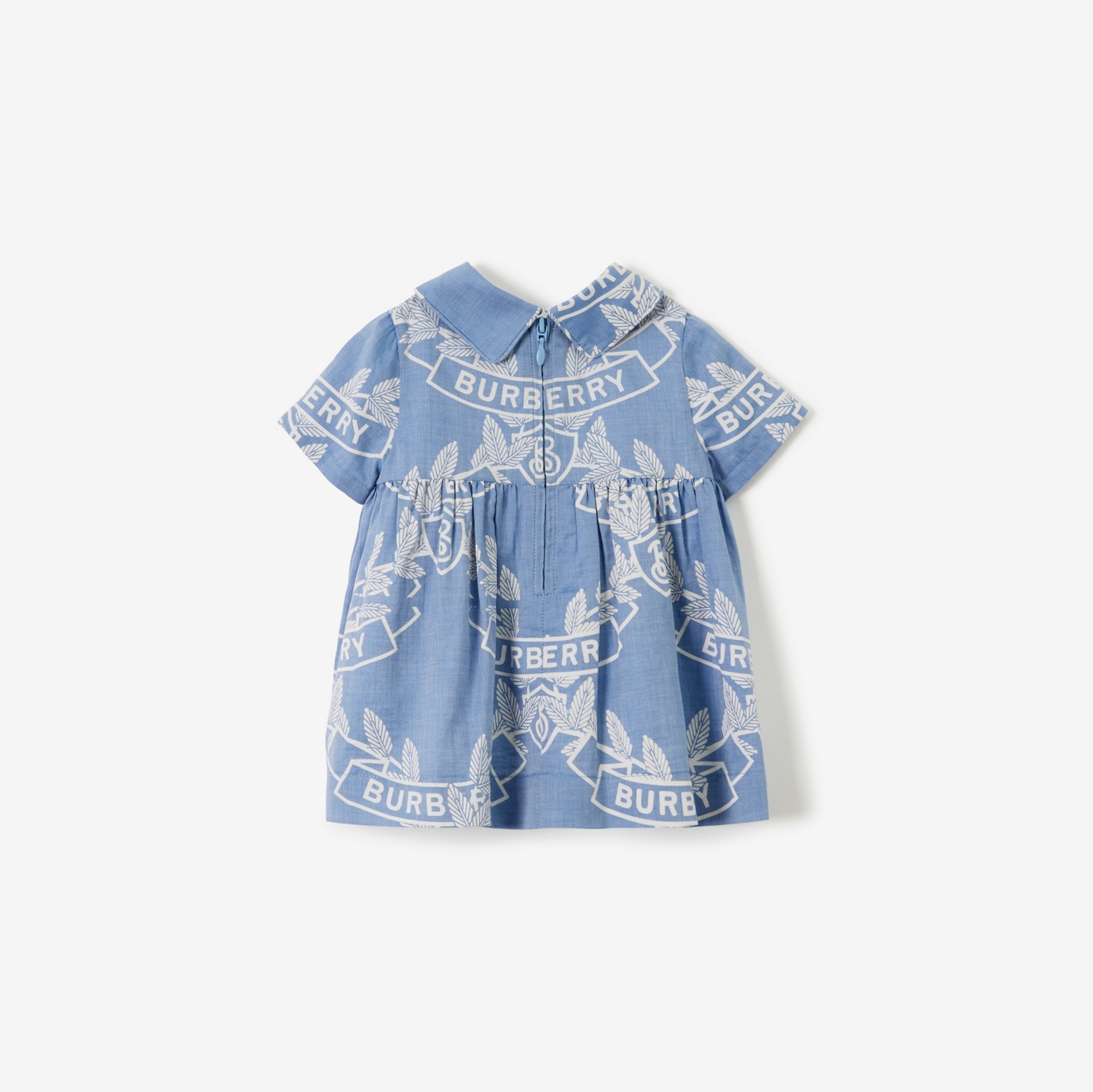 Vestido en algodón con cubrepañal y emblemas de hojas de roble (Azul Pálido) - Niños | Burberry® oficial