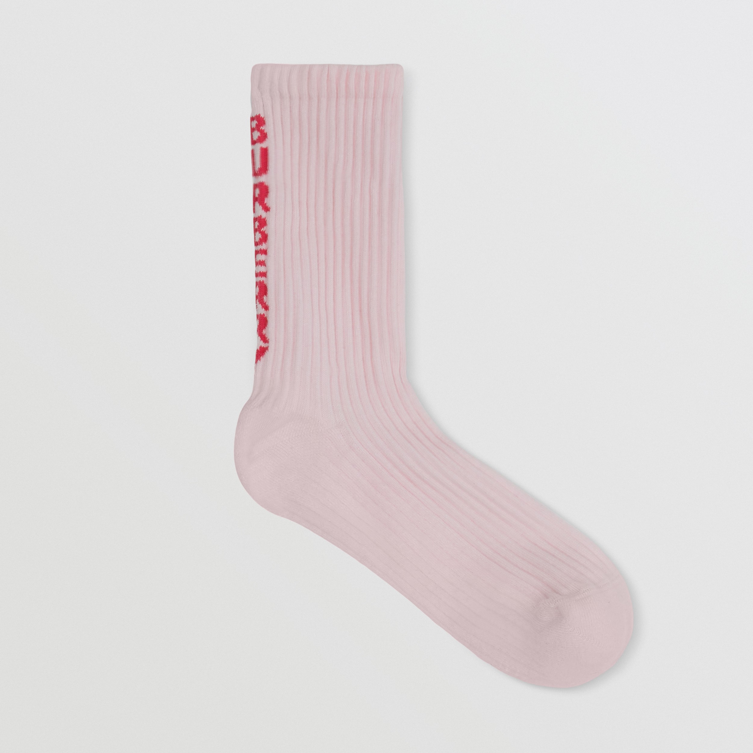 Logo Stripe Intarsia Stretch Cotton Socks in Pale Candy Pink - Men | Burberry® Official - 1