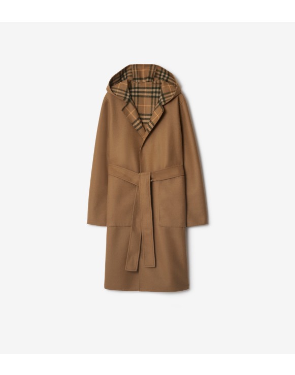 Reversible Check Wool Wrap Coat