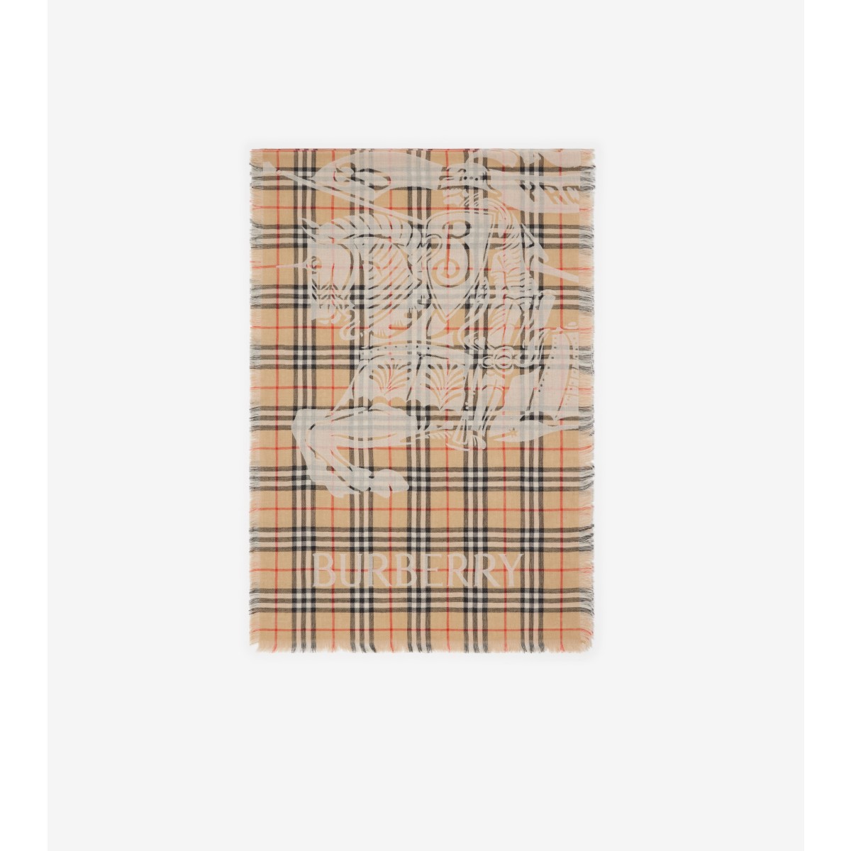 Burberry Ekd Check Wool Scarf In Sand
