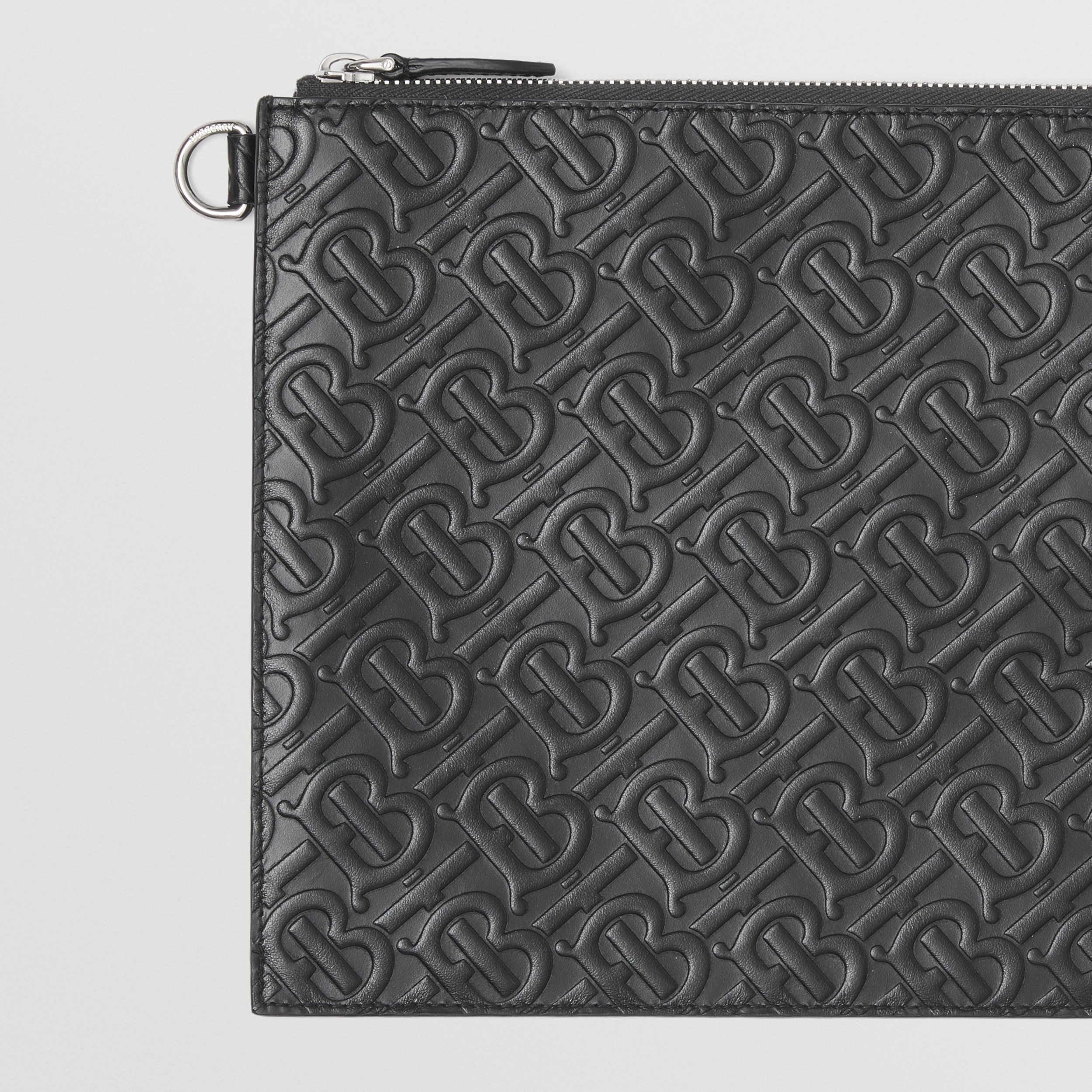 Embossed Monogram Leather Zip Pouch In Black Burberry United Kingdom