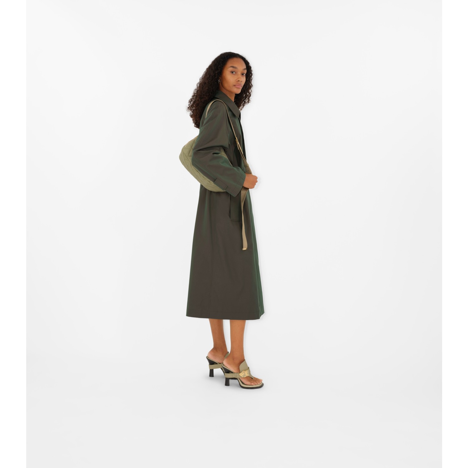 Long Cotton Car Coat in Antique green - Women | Burberry® Official