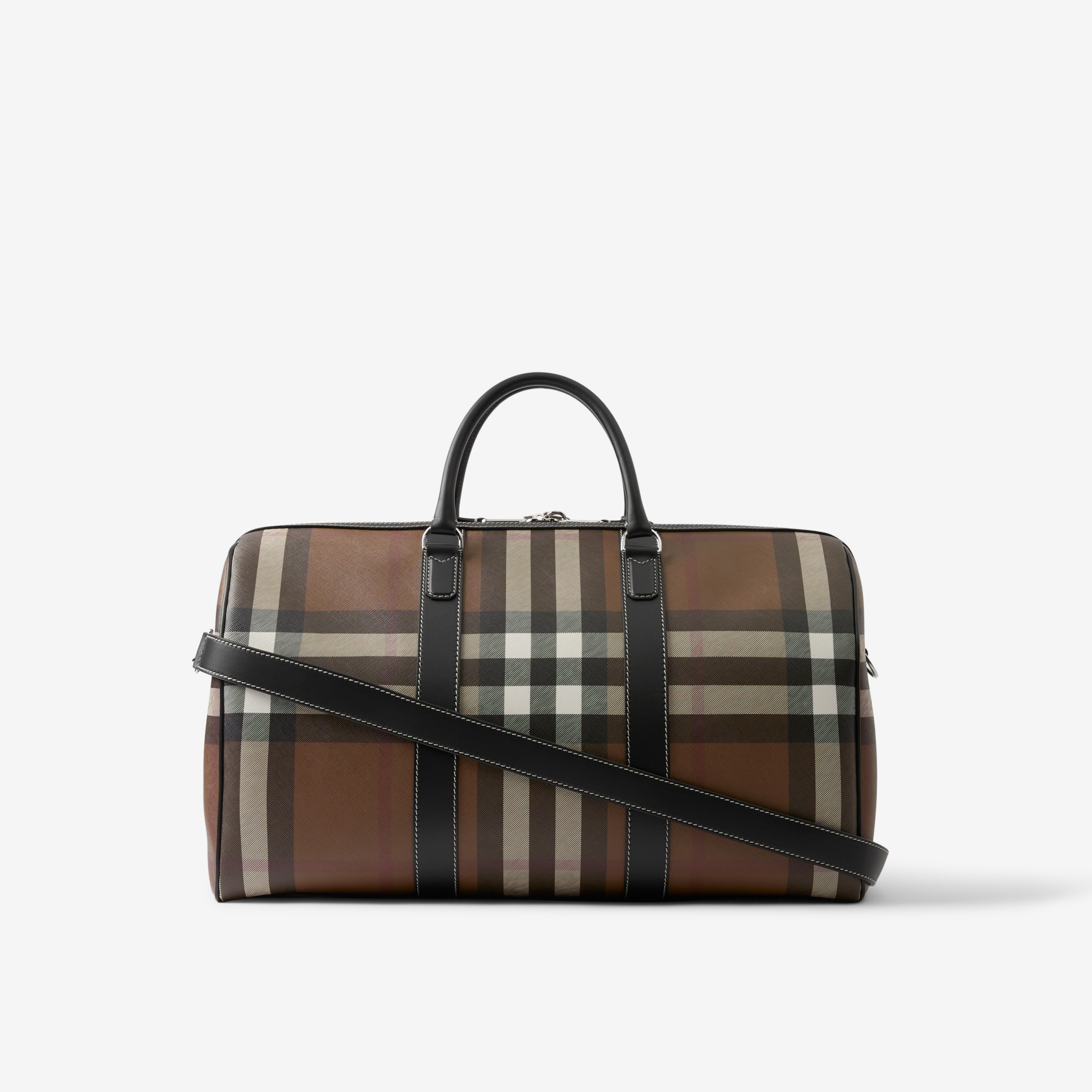Exaggerated Check and Leather Holdall in Dark Birch Brown - Men | Burberry® Official - 3