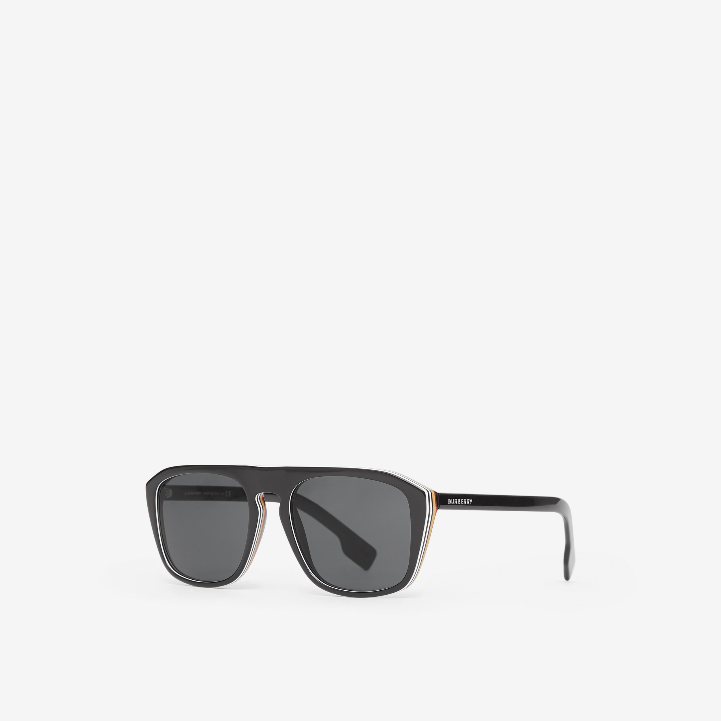Icon Stripe Detail Square Frame Sunglasses in Black - Men | Burberry® Official - 3