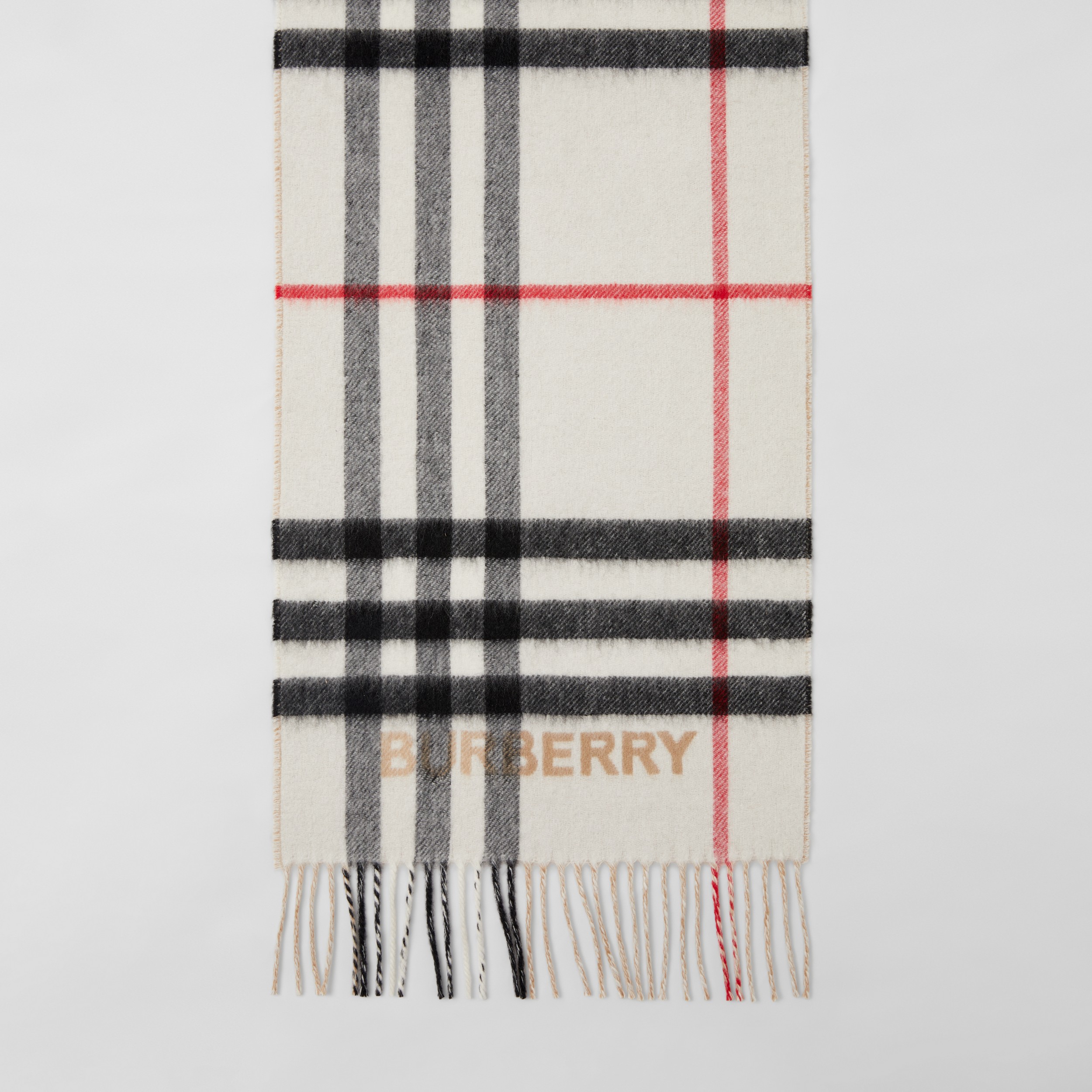 对比感格纹羊绒围巾 (典藏米色 / 自然白) | Burberry® 博柏利官网 - 4