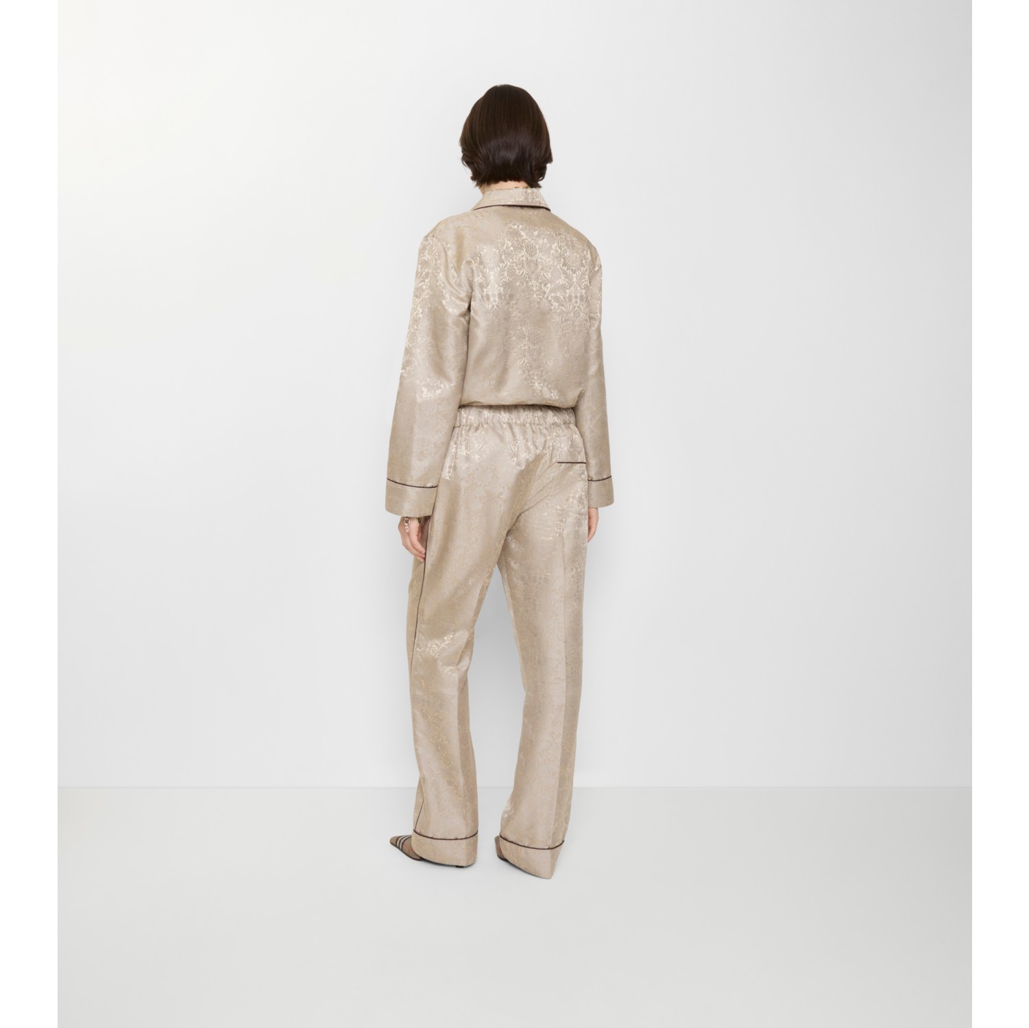 Pantaloni stile pigiama in seta con girasoli