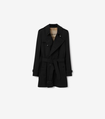 Short Kensington Heritage Trench Coat in Black Men Cotton Gabardine Burberry Official