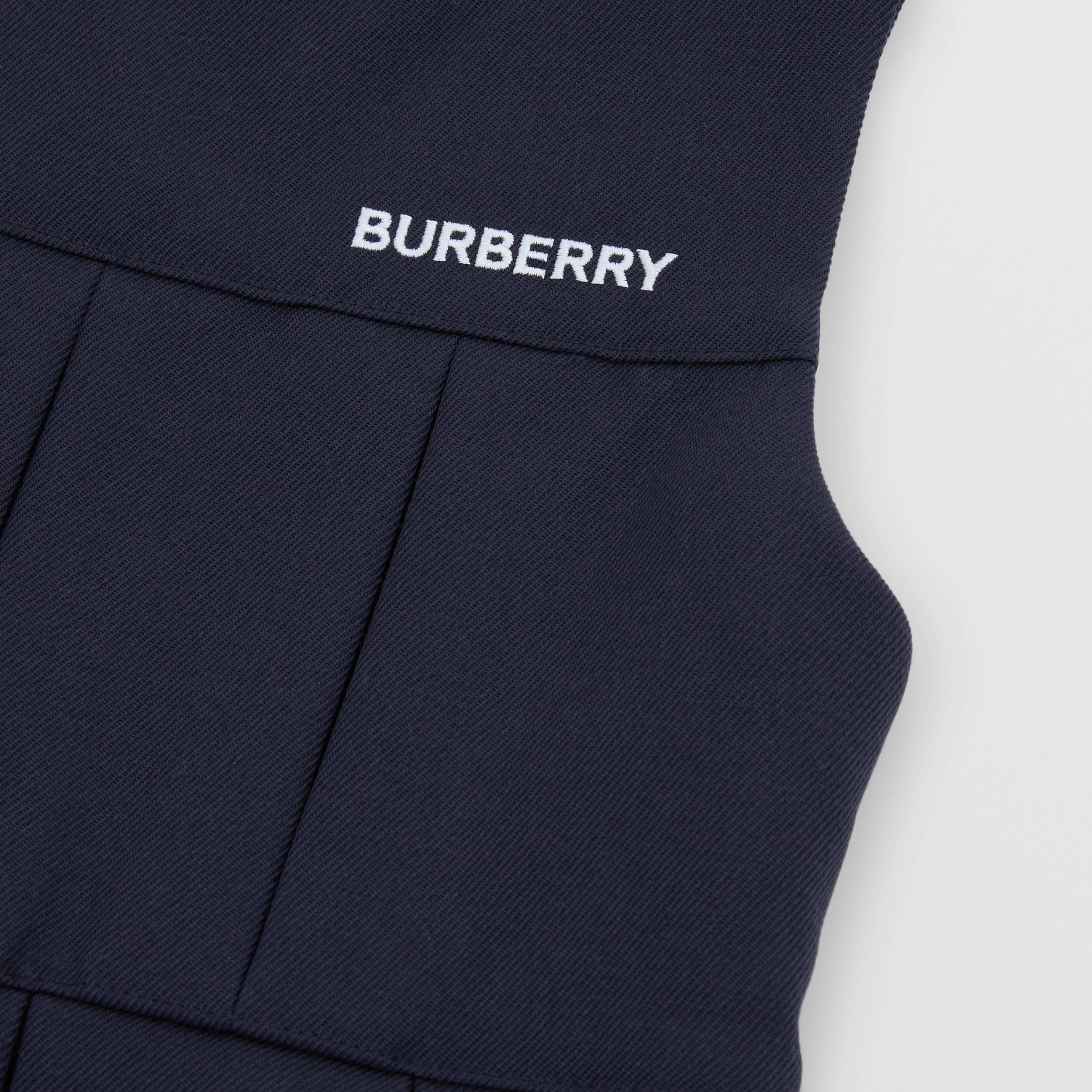 Embroidered Logo Pleated Wool Dress in Midnight | Burberry® Official - 2