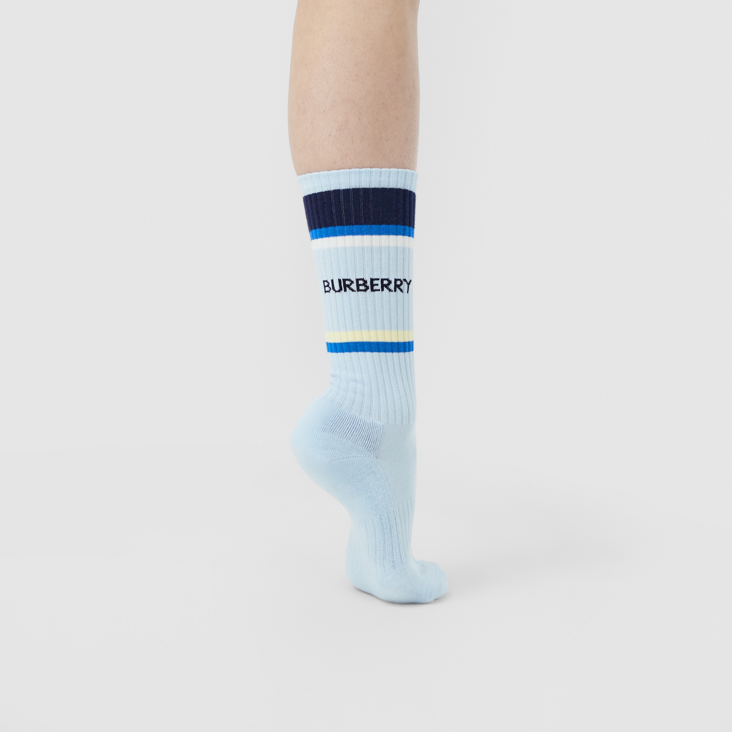 Logo Intarsia Technical Cotton Socks in Pale Blue | Burberry® Official - 3