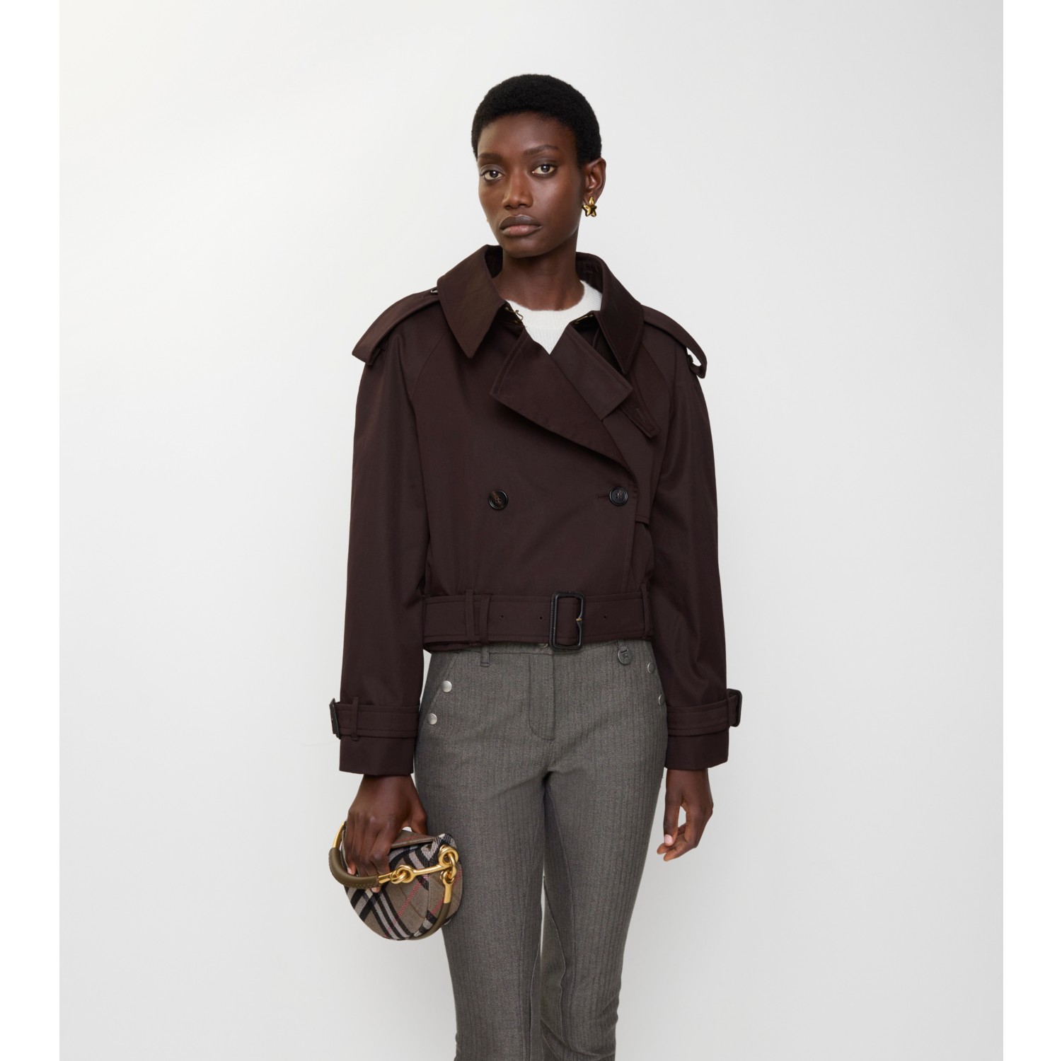 Cropped Gabardine Trench Jacket