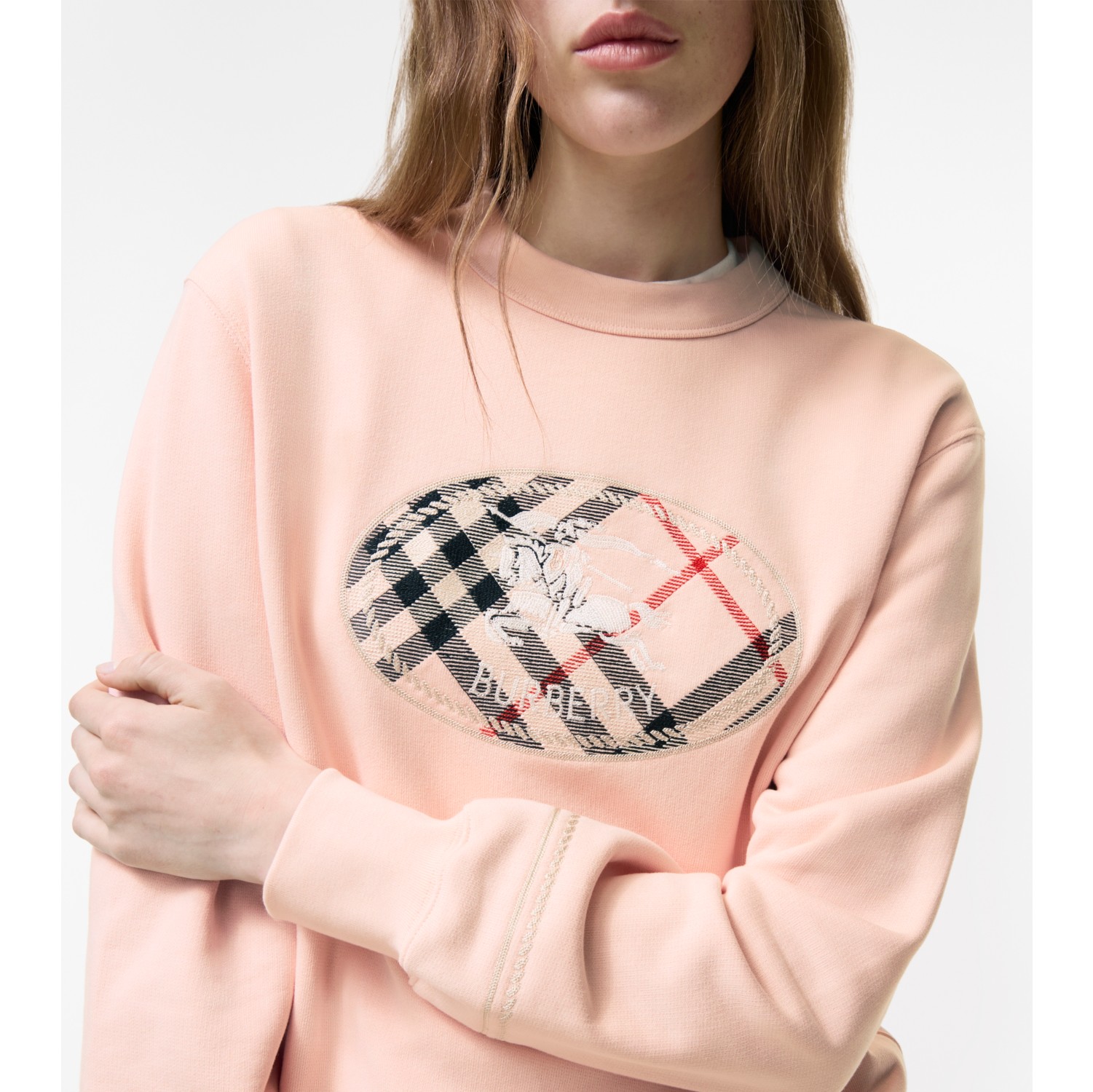 Check Knight Stamp Cotton Sweatshirt in COMPACT PINK - Women | Burberry® Official