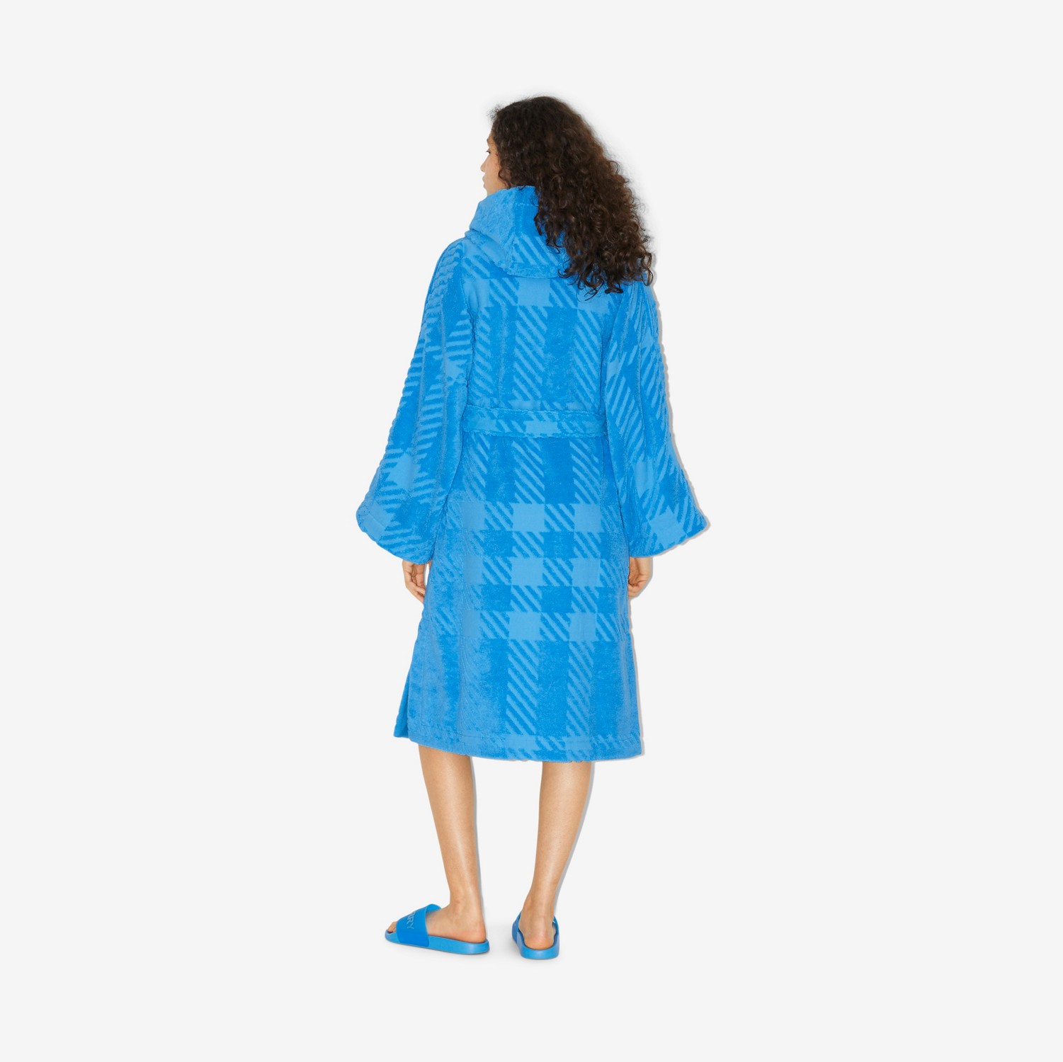 Check Cotton Jacquard Hooded Robe in Vivid Blue | Burberry® Official
