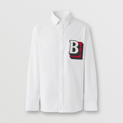 mens burberry white button down shirt
