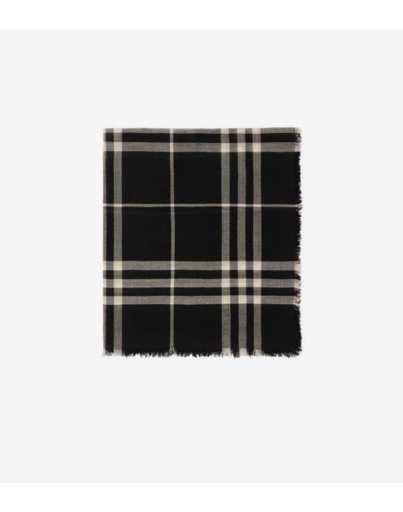 Wide Check Wool Scarf