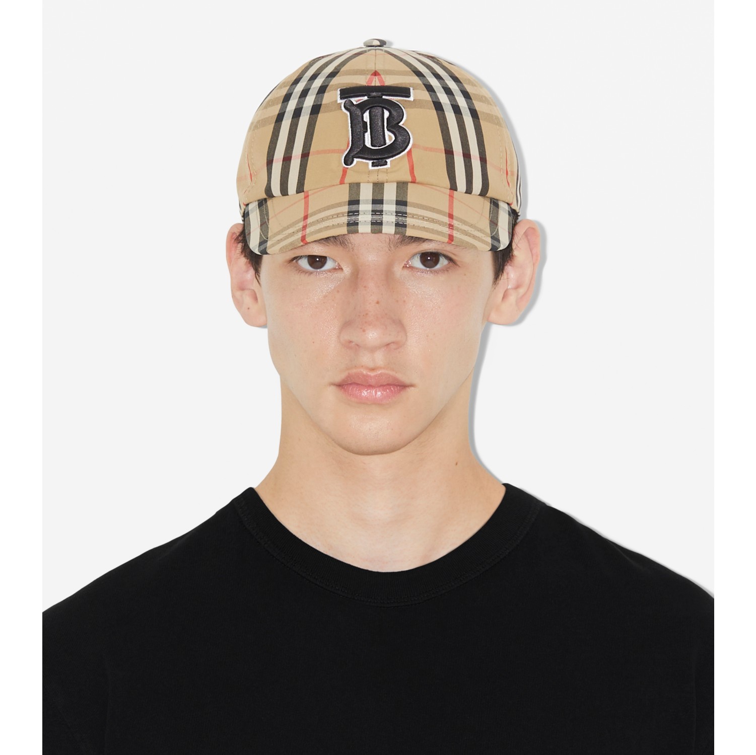 Monogram Motif Vintage Check Cotton Baseball Cap in Archive Beige