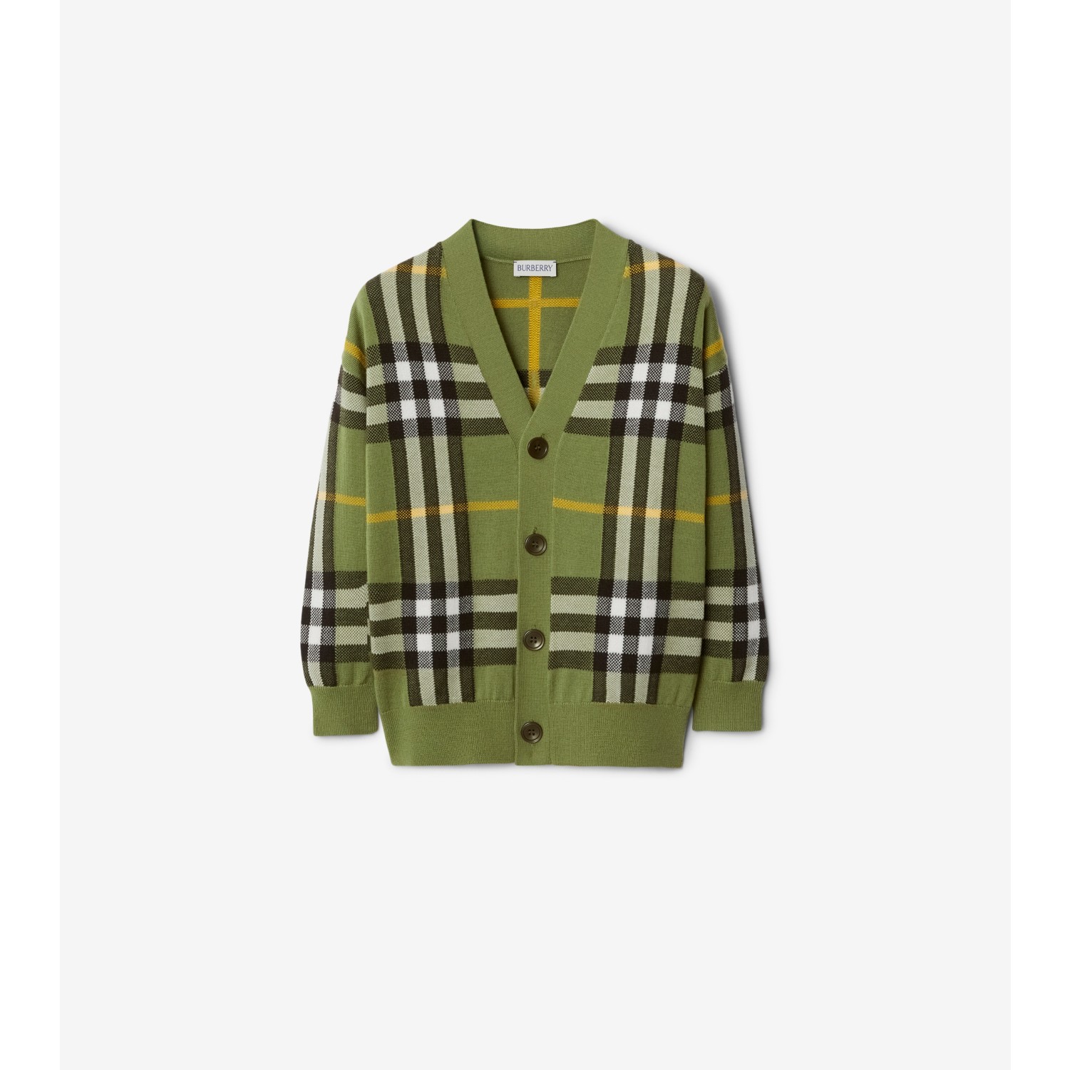 Check Wool Cotton Cardigan in Artichoke | Burberry® Official