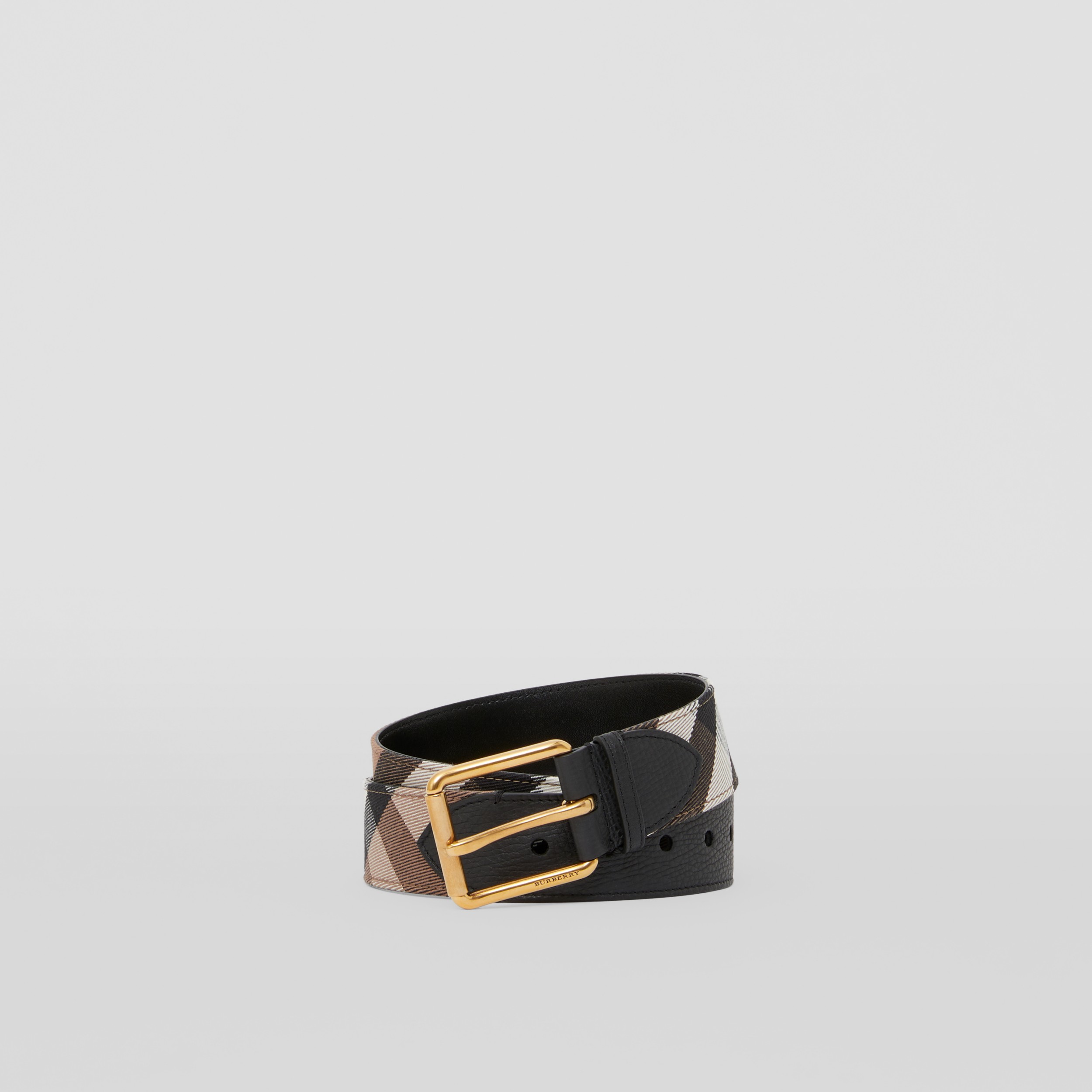 House Check Cotton and Grainy Leather Belt in Black - Men | Burberry® Official - 1