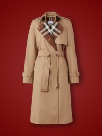 Camel Check Panel Cotton Gabardine Trench Coat
