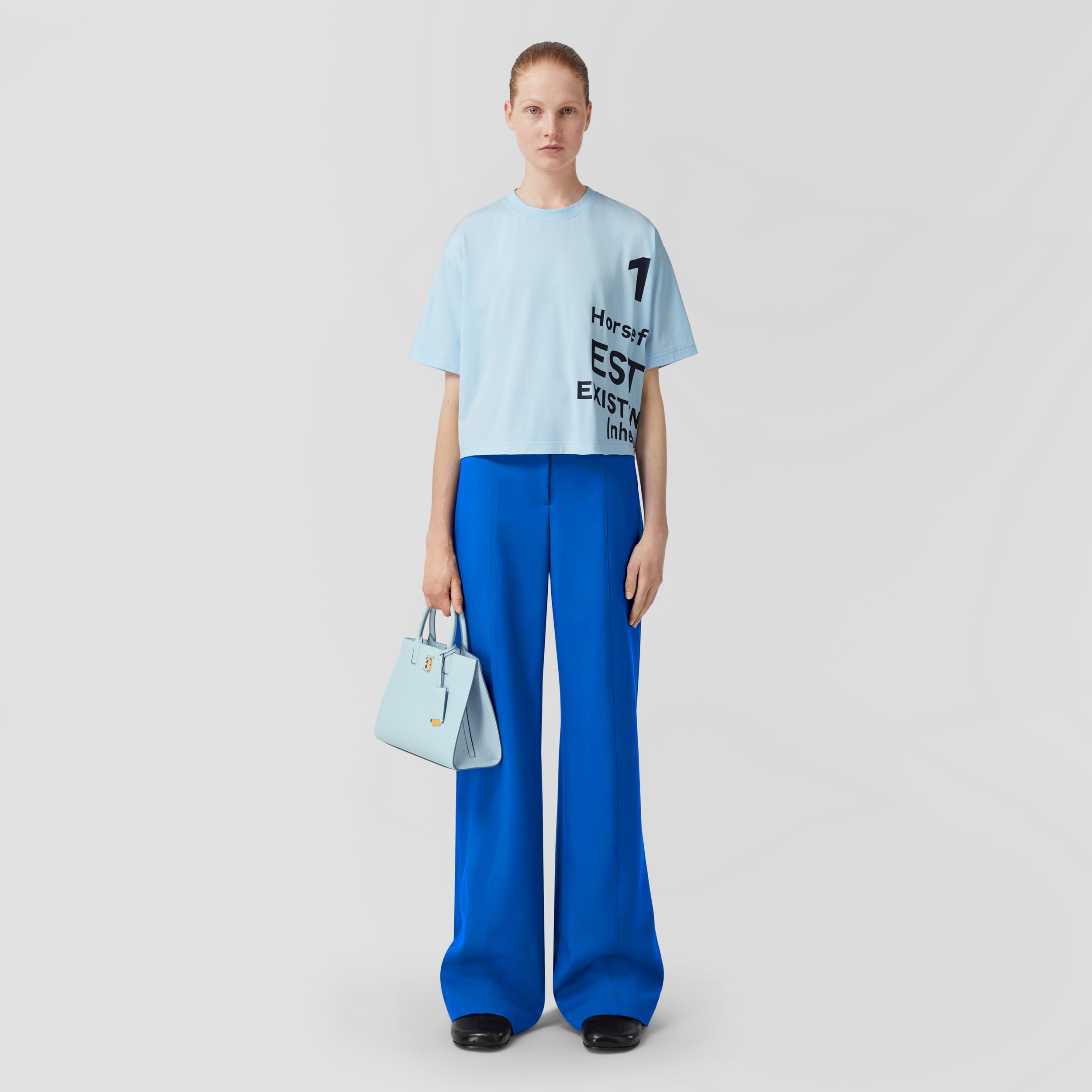 Embroidered Logo Wool Tailored Trousers in Deep Marine Blue - Women | Burberry® Official - 1