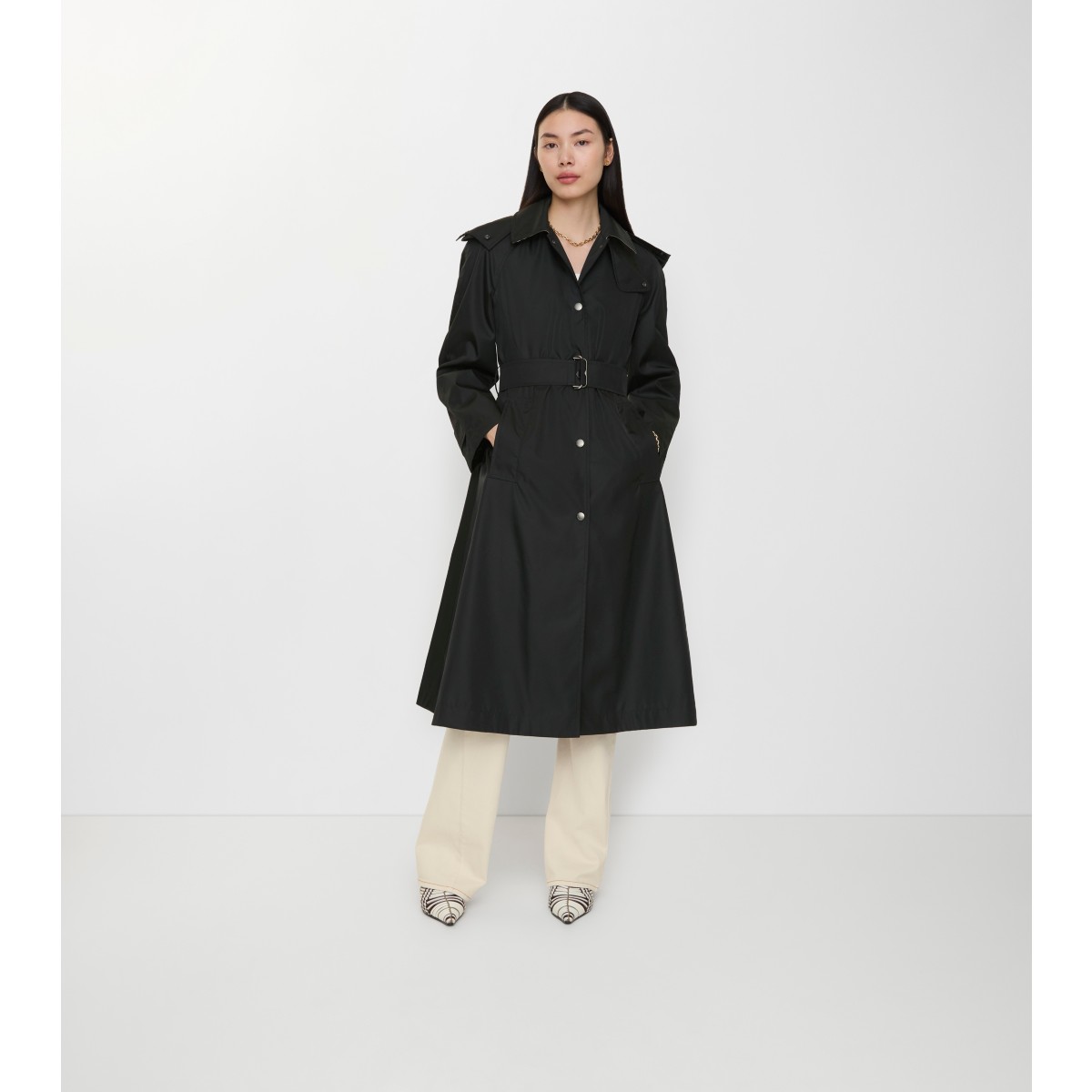  Check Long Nylon Hooded Car Coat