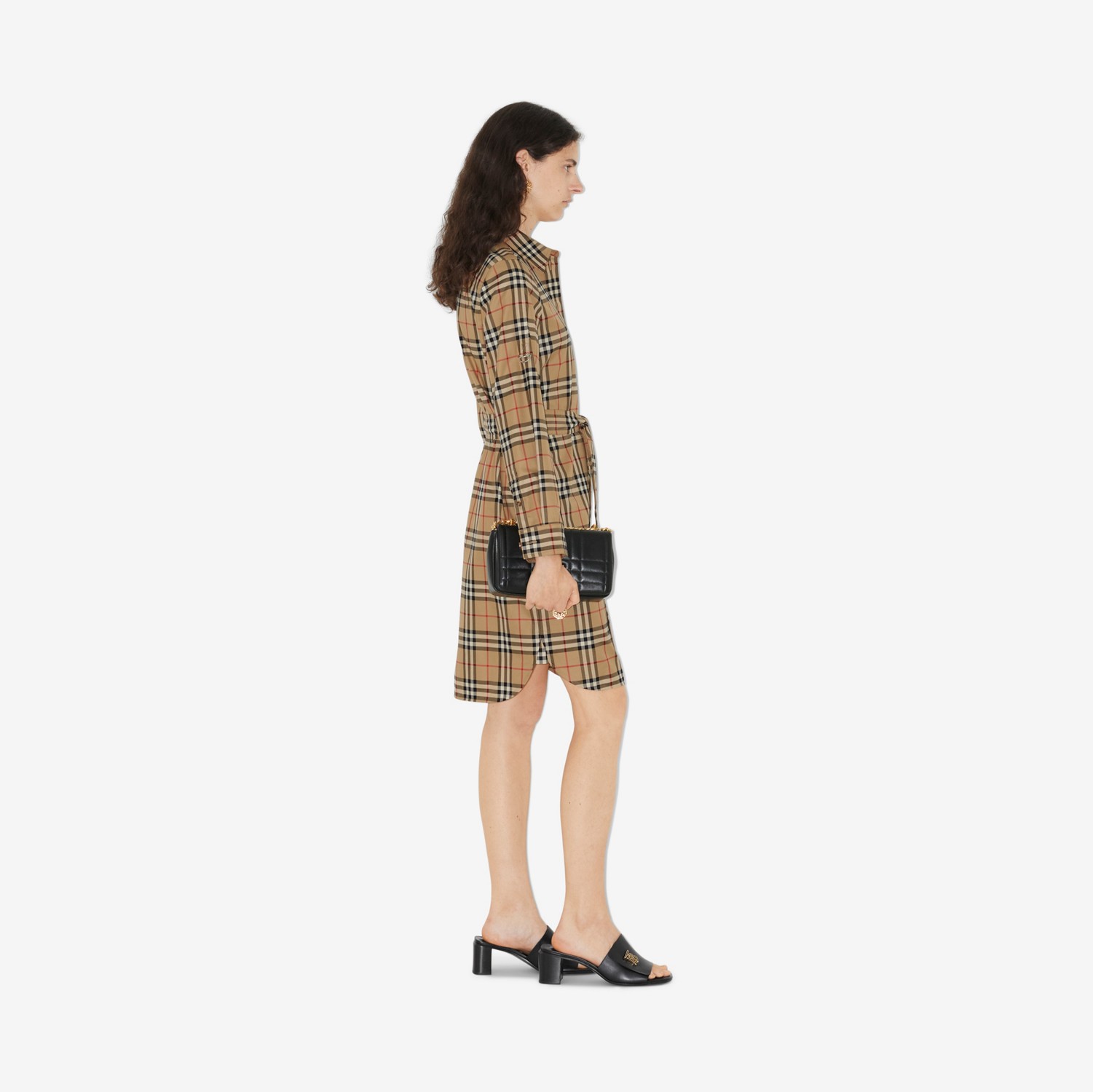 Vestido estilo camisa de algodão com estampa xadrez (Bege Clássico) - Mulheres | Burberry® oficial