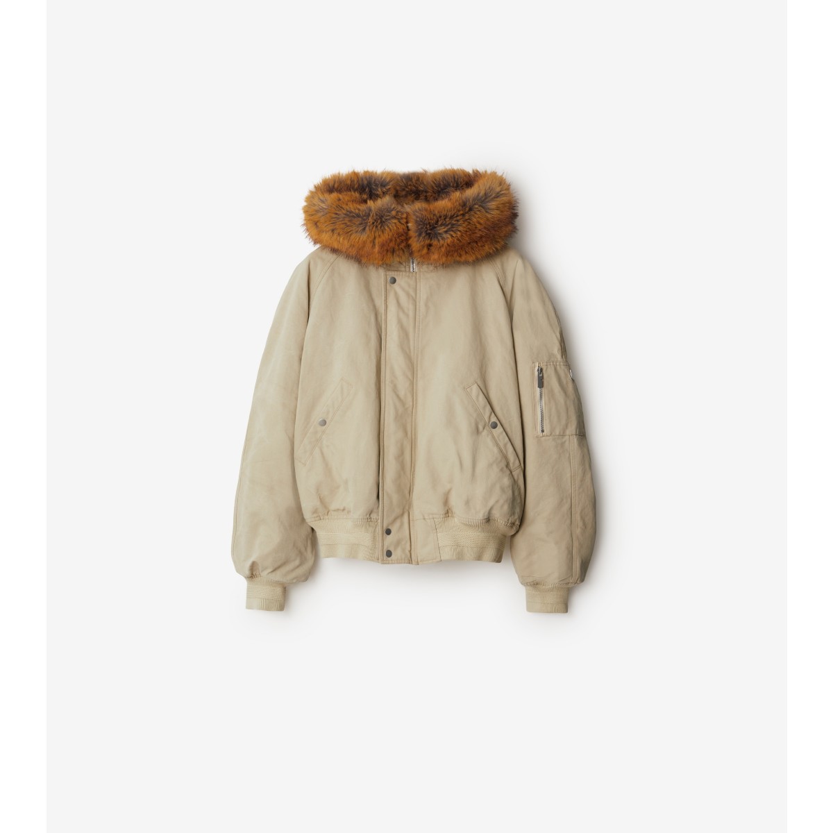 Shop Burberry Faux Fur Trim Cotton Bomber Jacket In Plaster