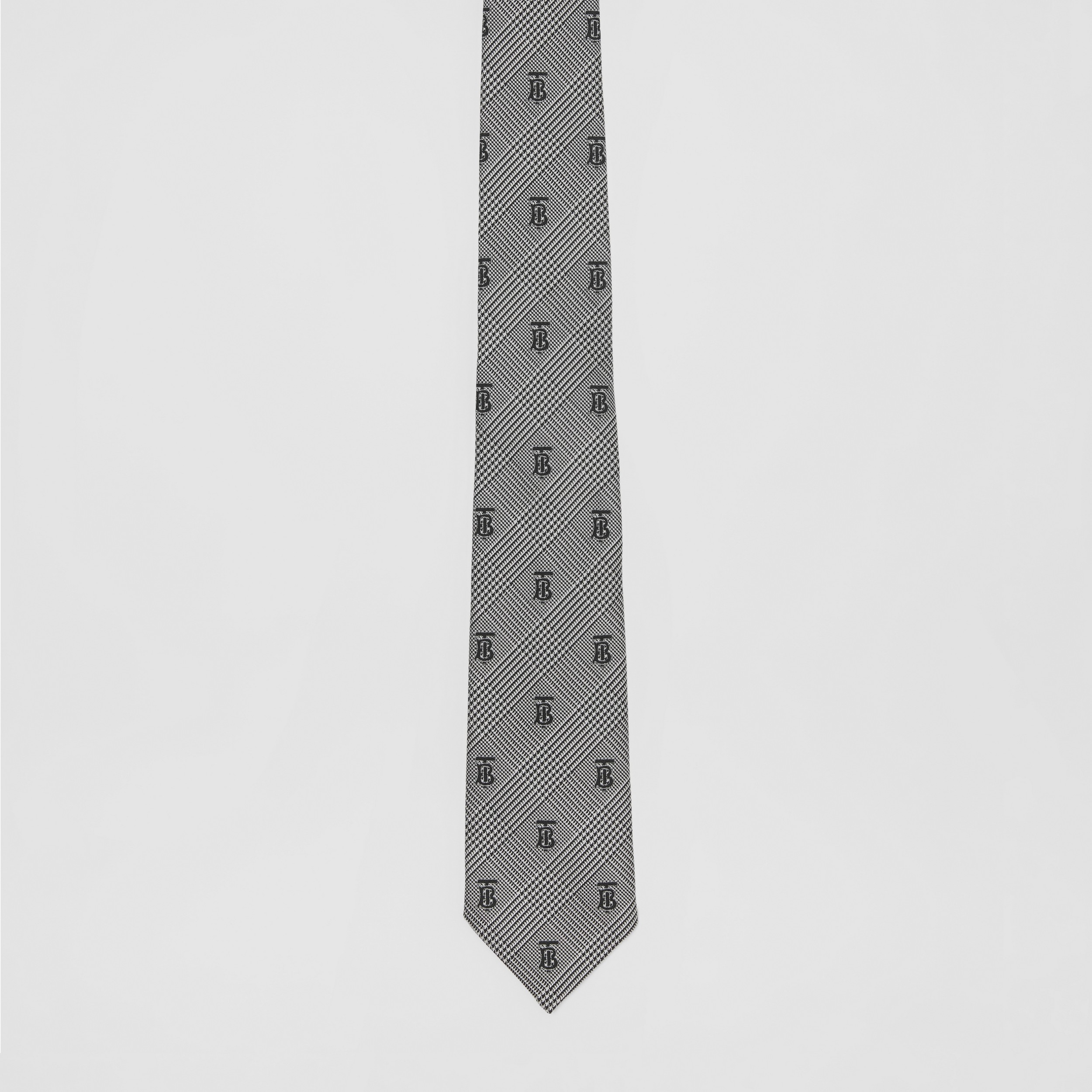 Classic Cut Monogram Motif and Check Silk Tie in Grey - Men | Burberry® Official - 4
