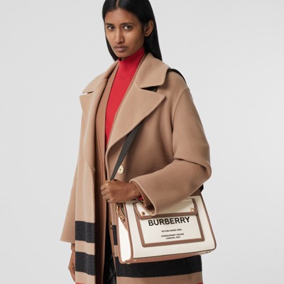 Small Two-tone Canvas and Leather Pocket Tote in Natural/malt Brown - Women  | Burberry® Official